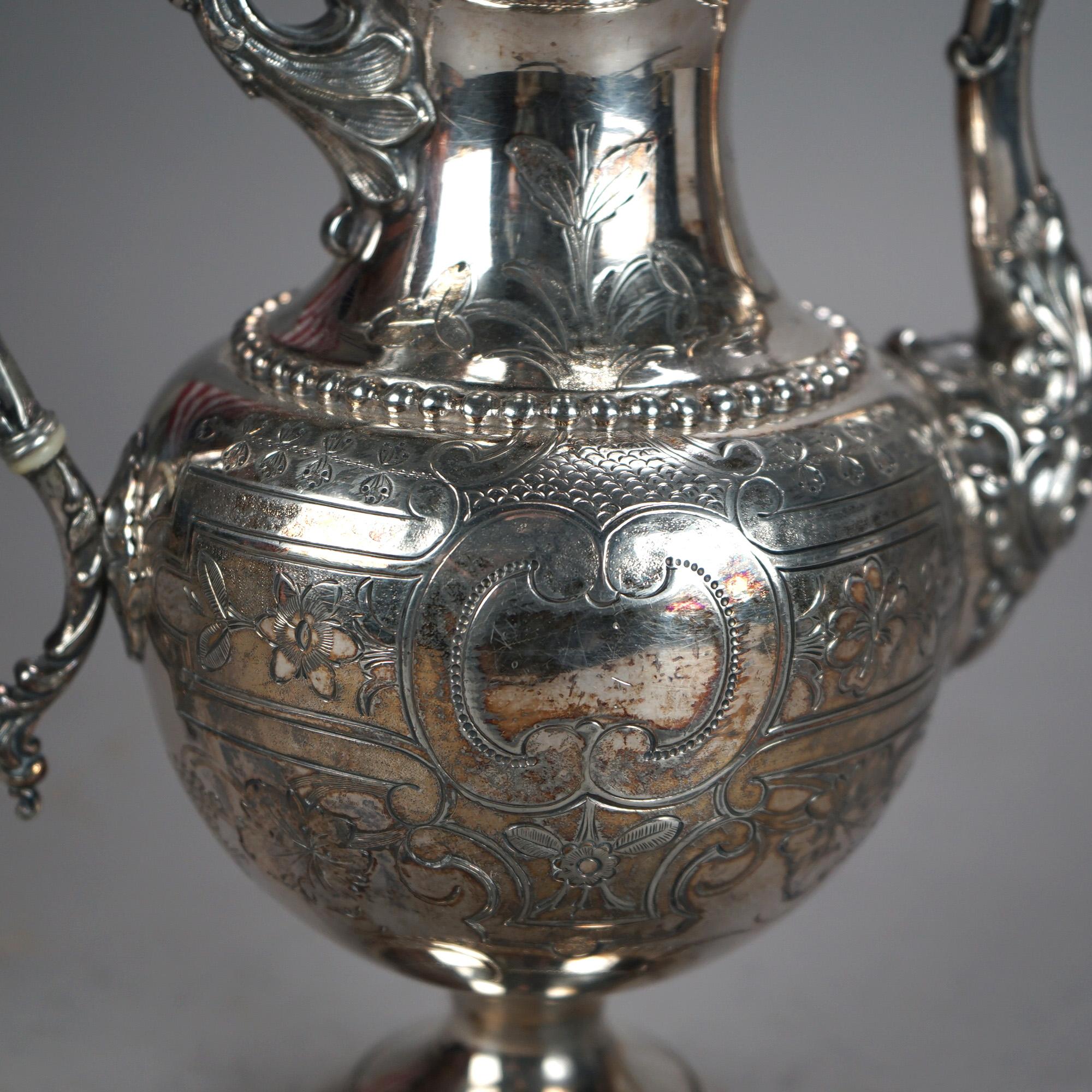 19th Century Antique Silver Plated Teapot with Foliate Engraving C1890