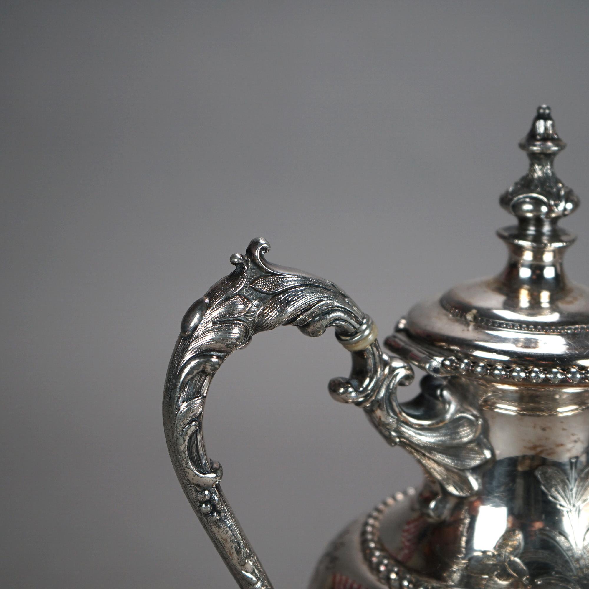 Antique Silver Plated Teapot with Foliate Engraving C1890 1