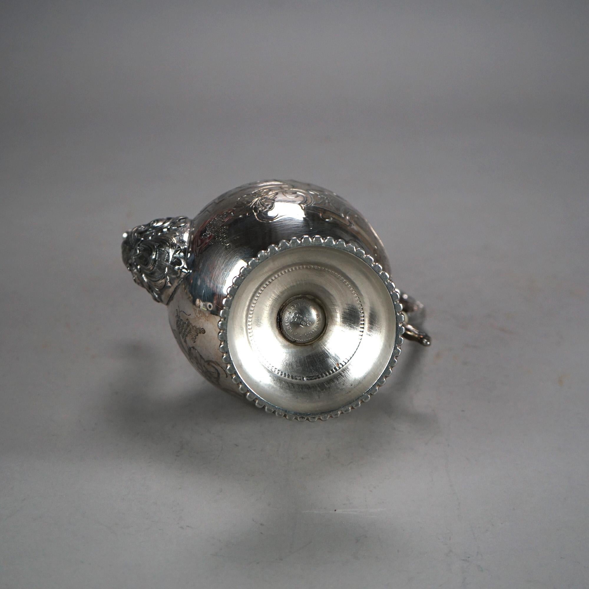 Antique Silver Plated Teapot with Foliate Engraving C1890 4