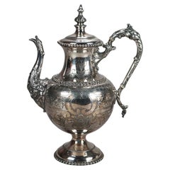 Antique Silver Plated Teapot with Foliate Engraving C1890