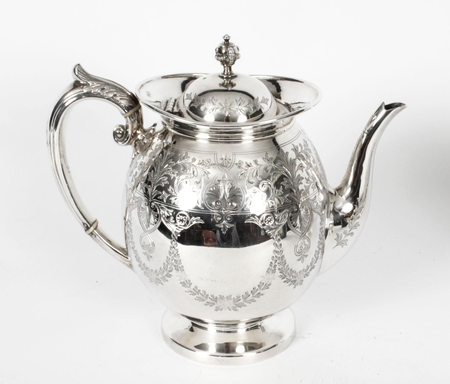 Antique Silver Plated Three Piece Tea Set Atkin Brothers, 19th Century 5