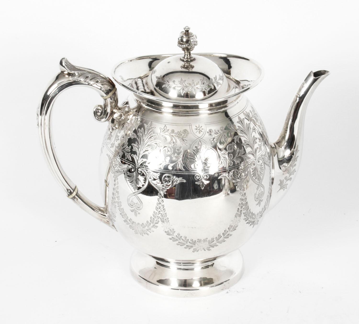 Antique Silver Plated Three Piece Tea Set Atkin Brothers, 19th Century 6