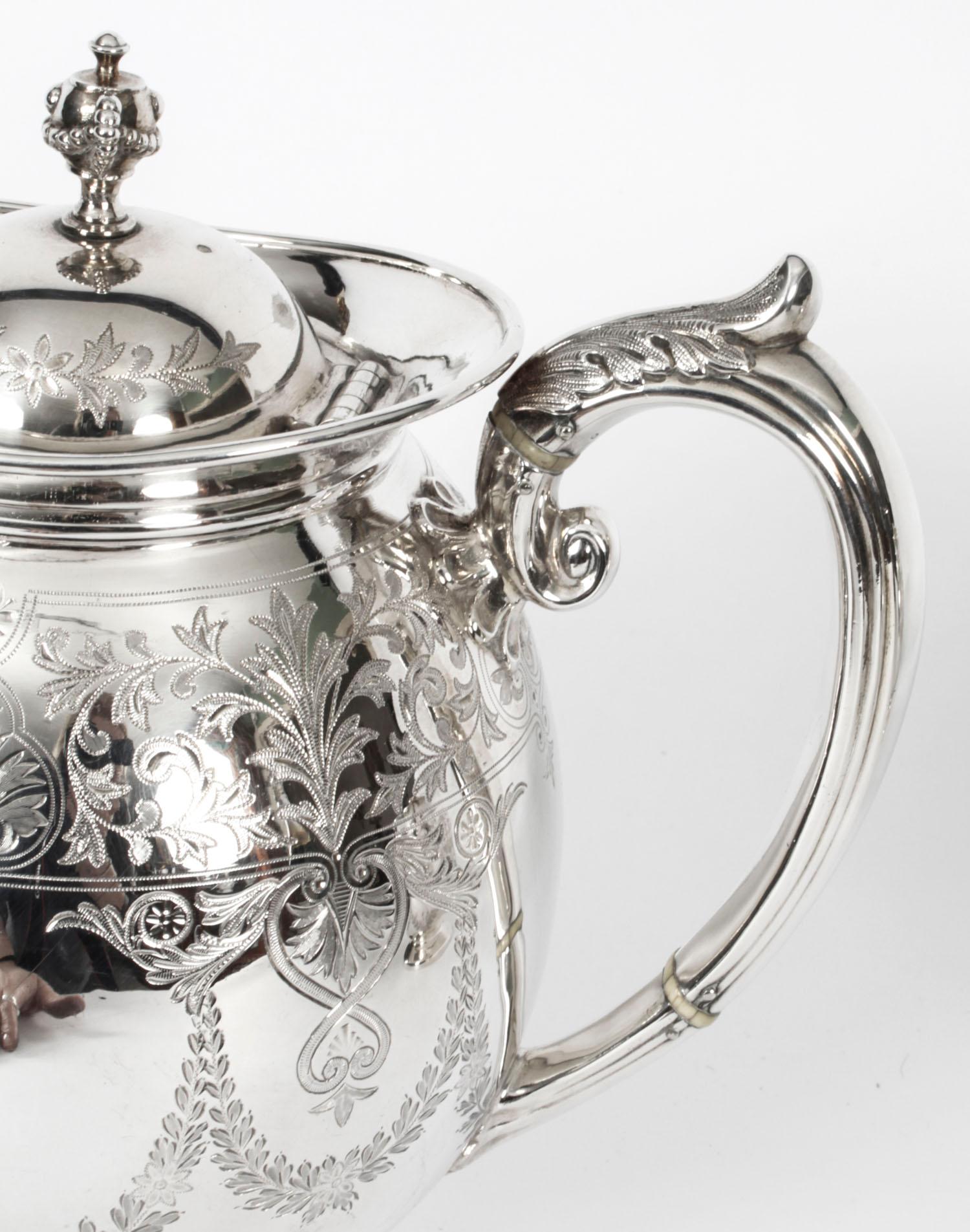 English Antique Silver Plated Three Piece Tea Set Atkin Brothers, 19th Century