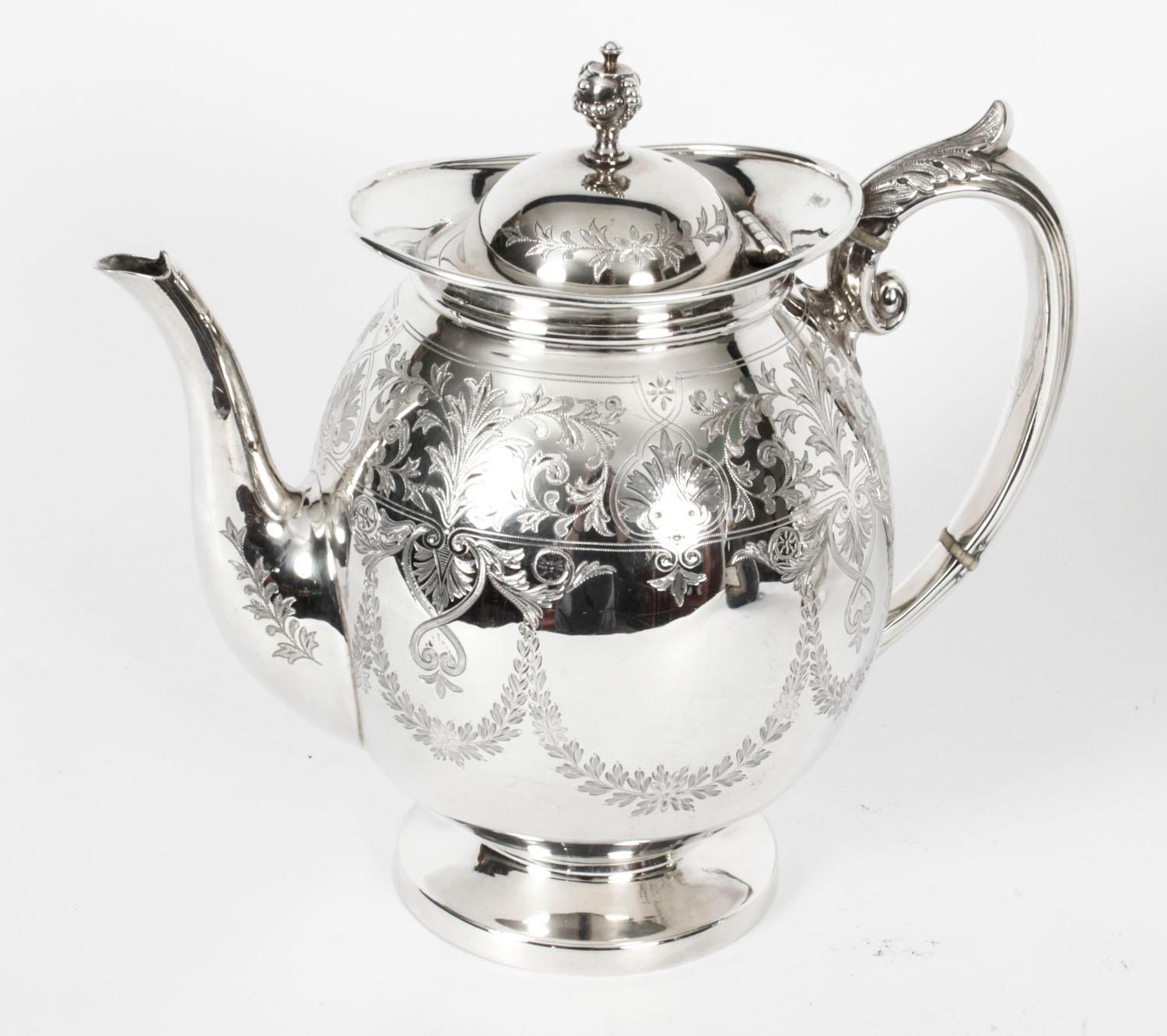 Late 19th Century Antique Silver Plated Three Piece Tea Set Atkin Brothers, 19th Century
