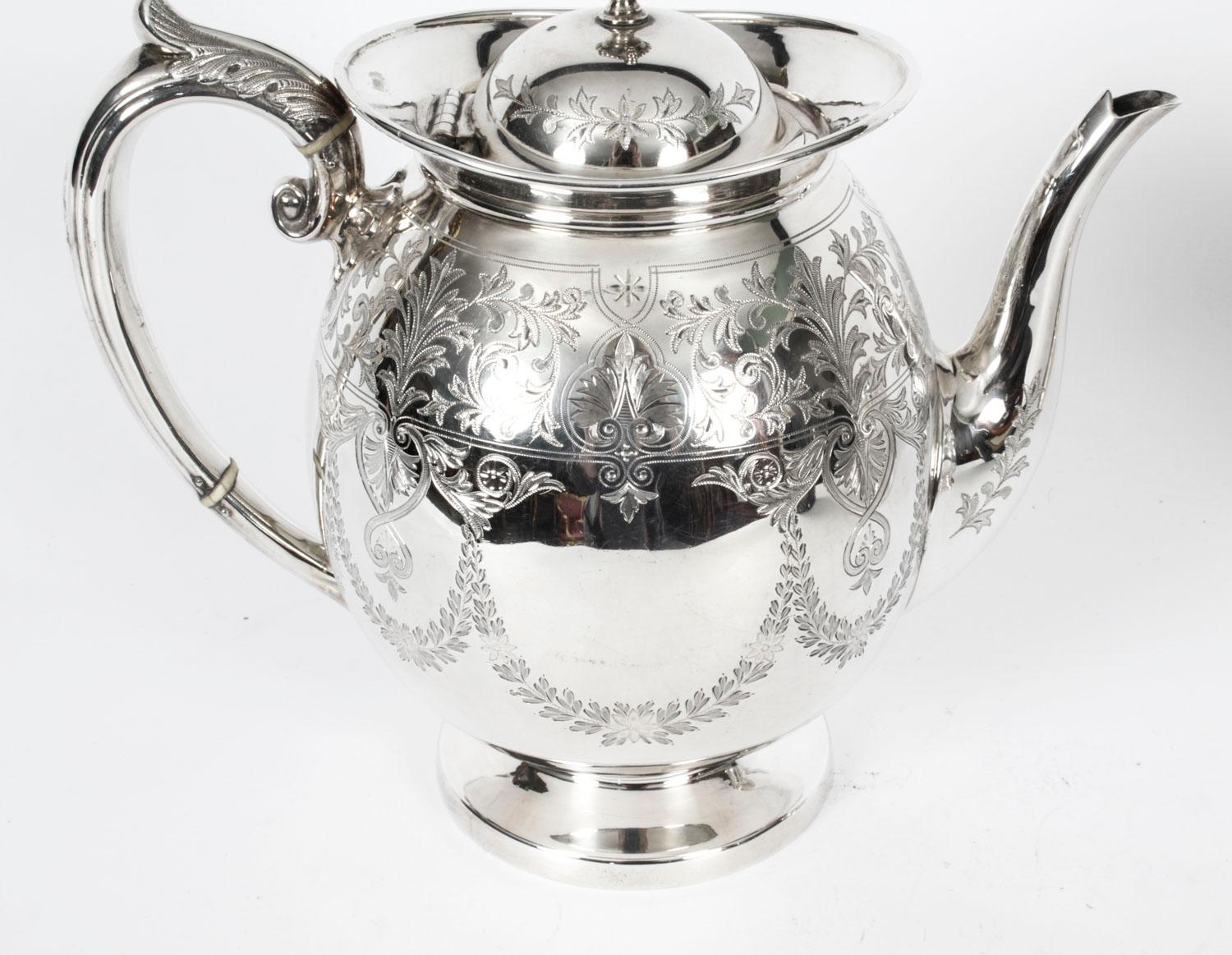 Antique Silver Plated Three Piece Tea Set Atkin Brothers, 19th Century 3