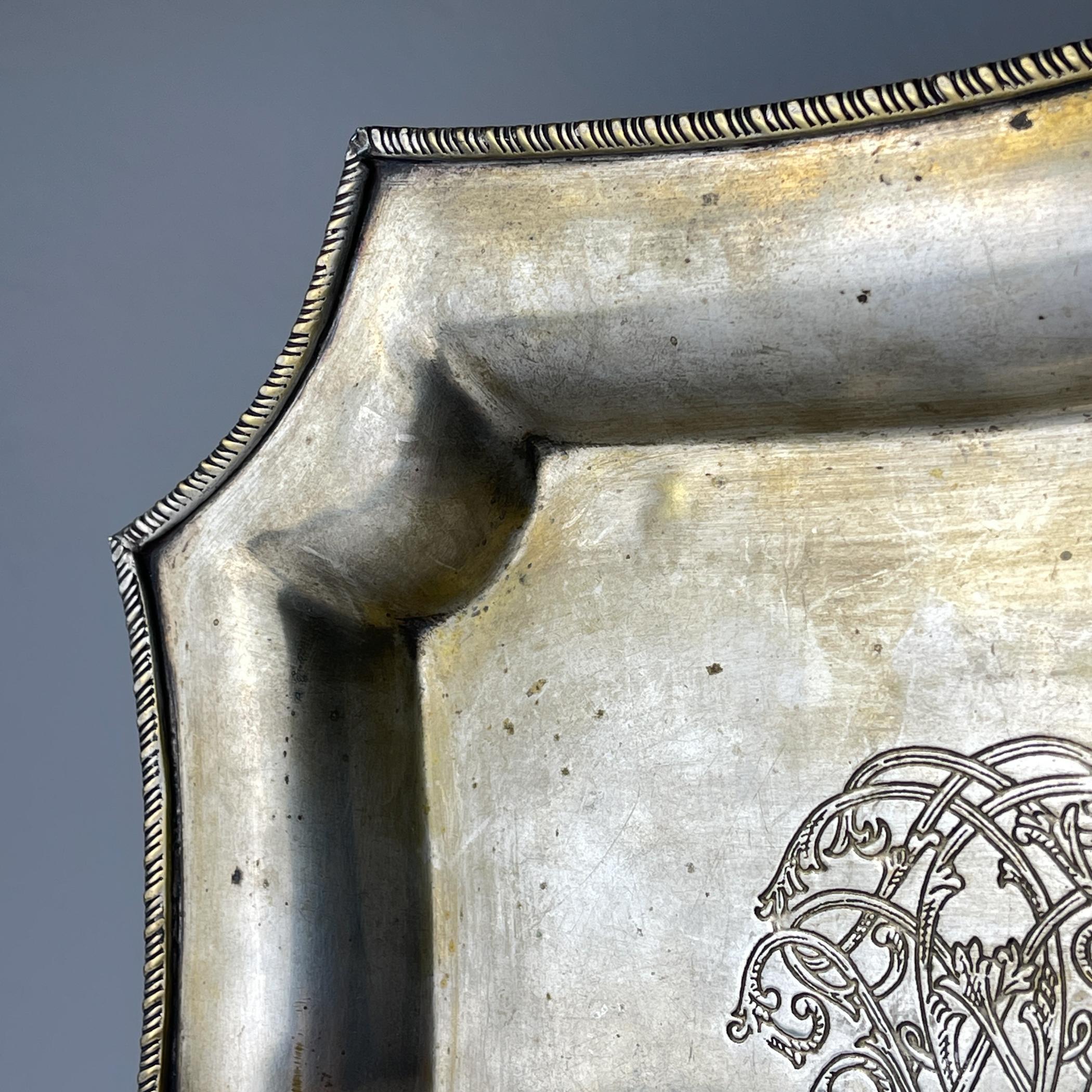 Silver Plate Antique silver plated tray by Queen Victoria Sheffield, England, 1900s For Sale