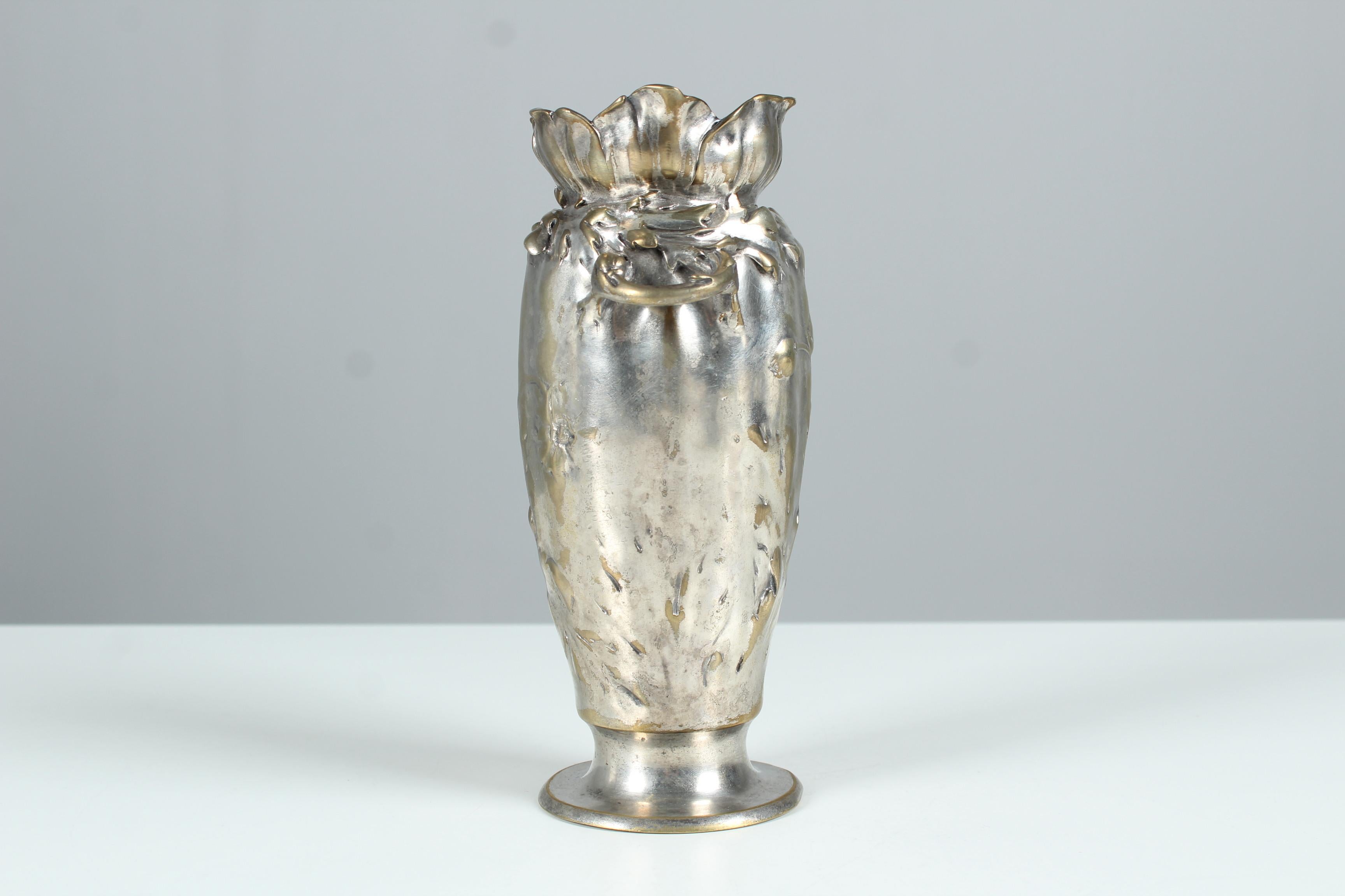 Antique Silver-Plated Vase, Art Nouveau, Signed Lelièvre, France, 1910s For Sale 2