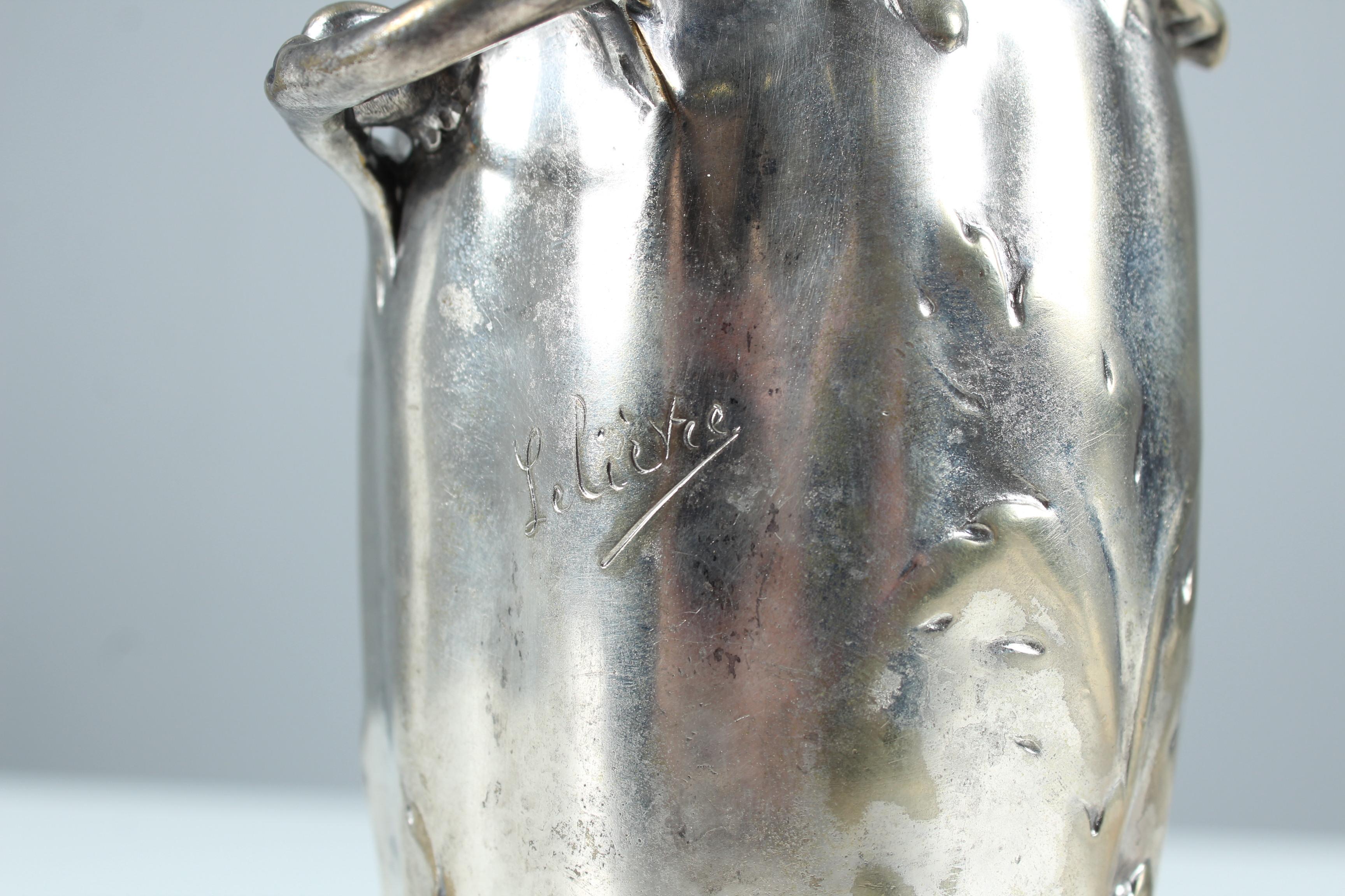 French Antique Silver-Plated Vase, Art Nouveau, Signed Lelièvre, France, 1910s For Sale