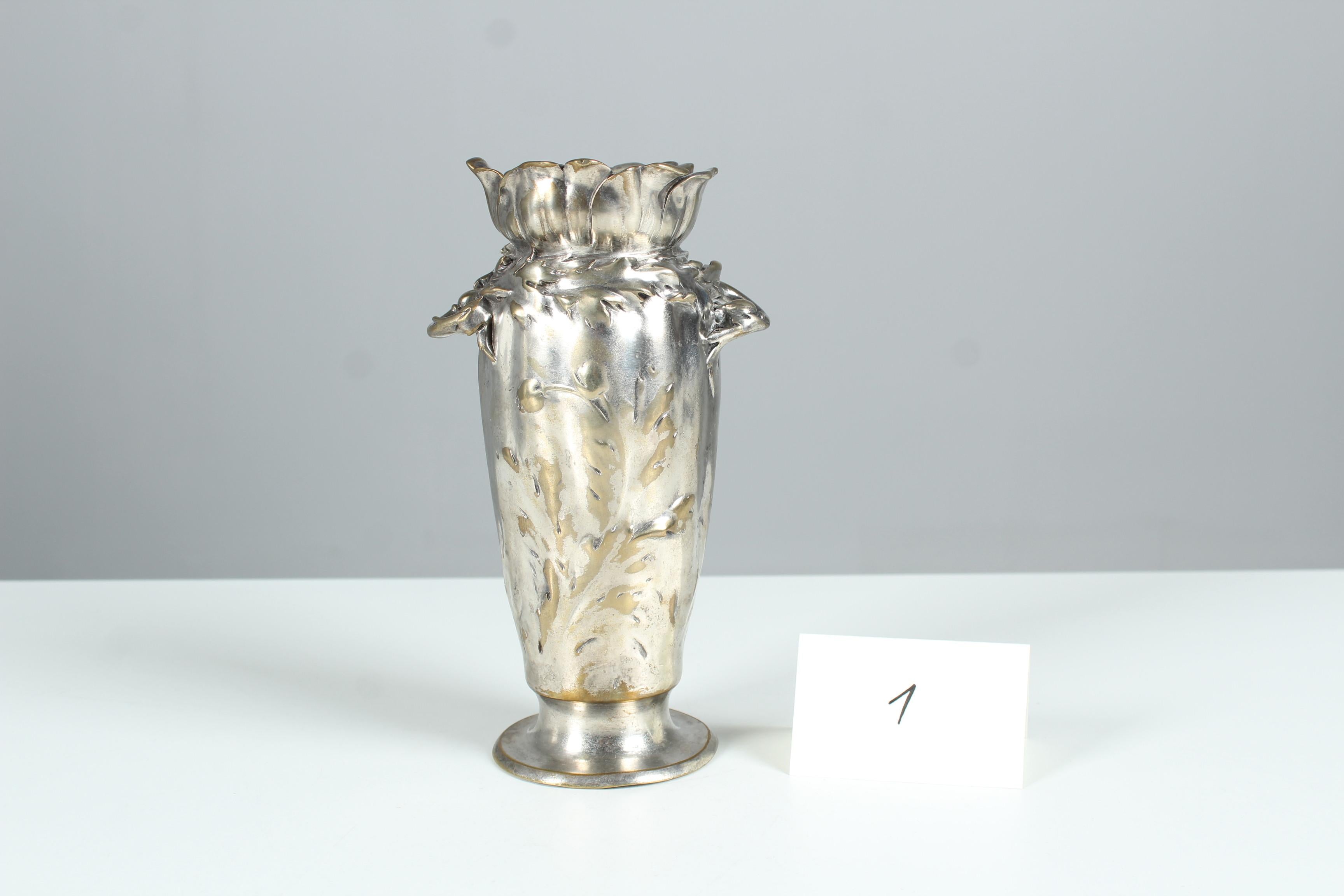 Antique Silver-Plated Vase, Art Nouveau, Signed Lelièvre, France, 1910s In Good Condition For Sale In Greven, DE
