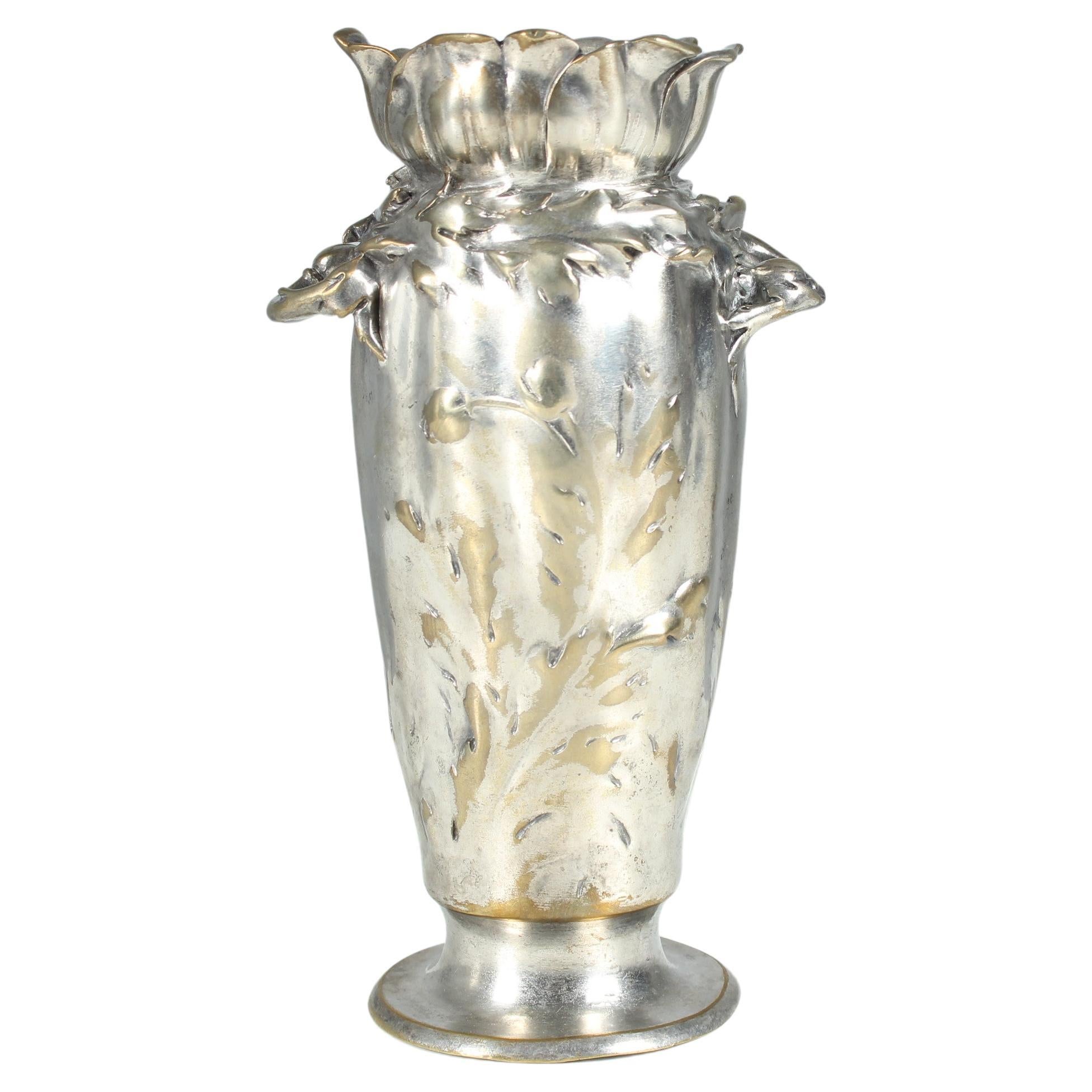 Antike versilberte Vase, Jugendstil, signiert Lelièvre, Frankreich, 1910er Jahre