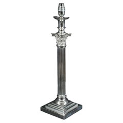 Antique Silver Plated Victorian Corinthian Column Table Lamp 19th Century