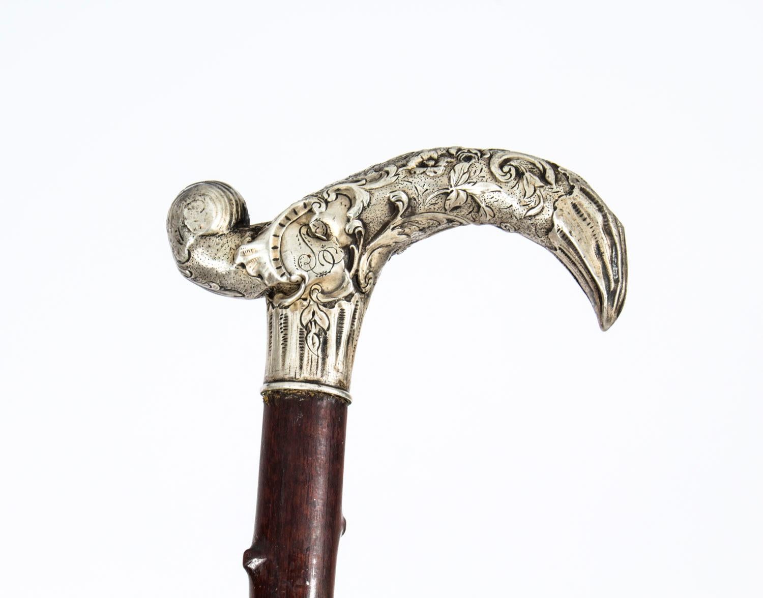 Antique Silver Plated Walking Cane Stick, 19th Century 4