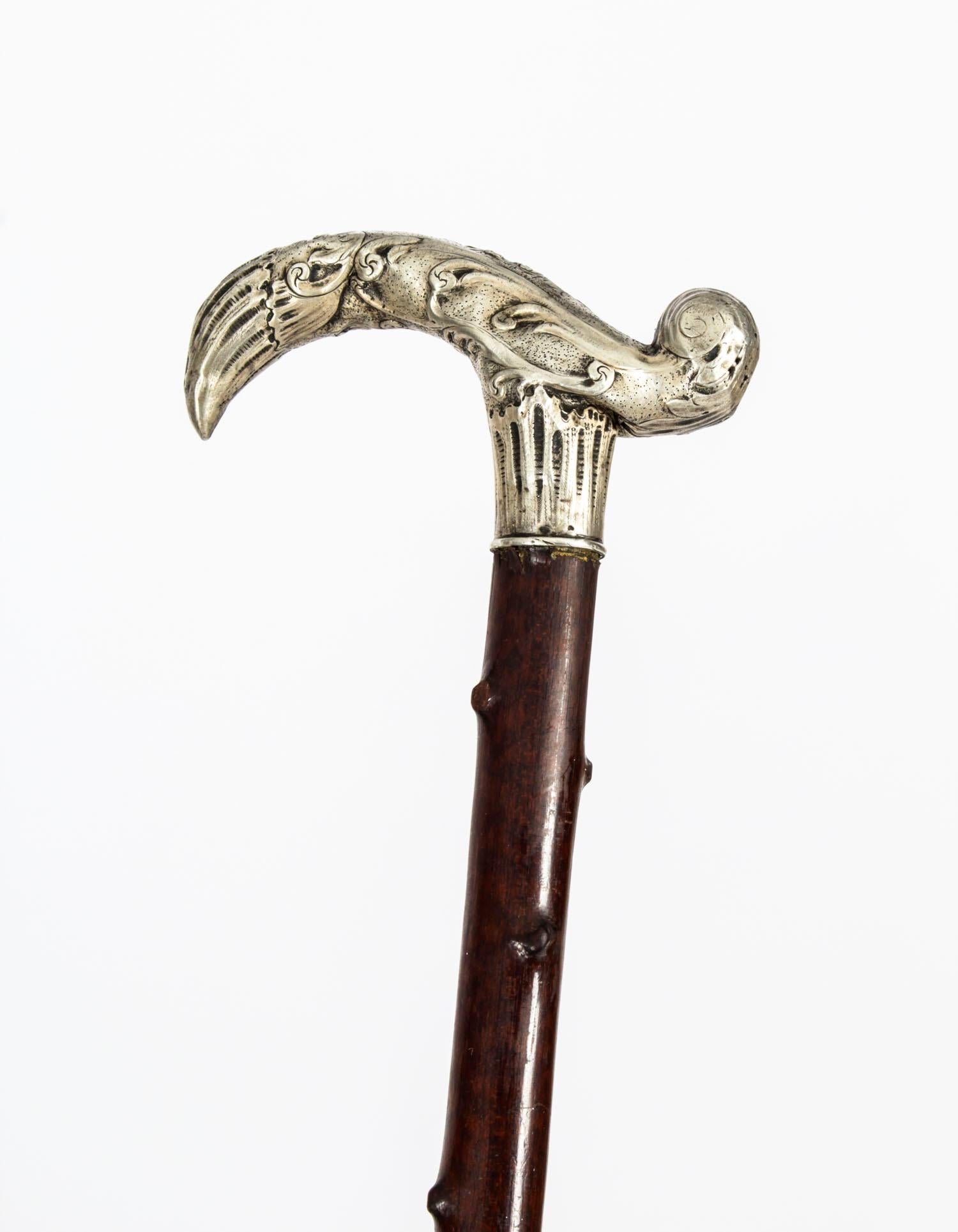 Antique Silver Plated Walking Cane Stick, 19th Century In Good Condition In London, GB