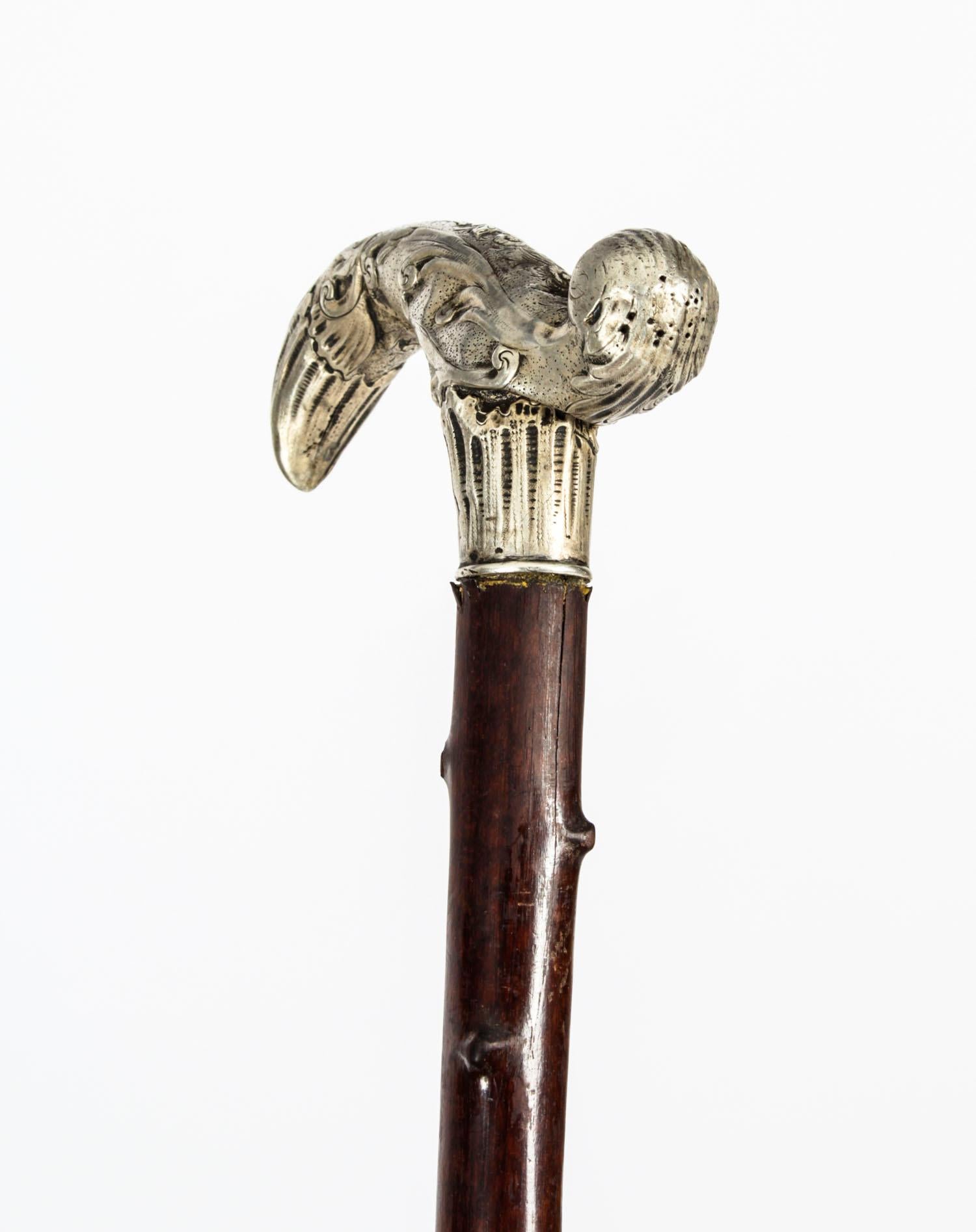 Antique Silver Plated Walking Cane Stick, 19th Century 1