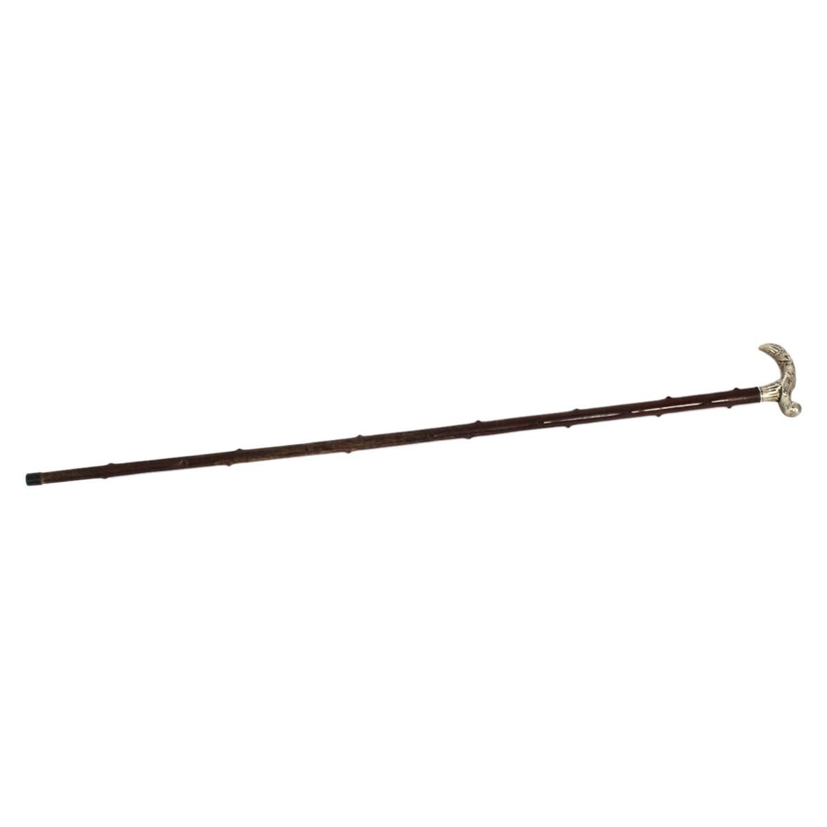 Antique Silver Plated Walking Cane Stick, 19th Century