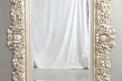 Luxury Wall Mirror, Antique Silver Rococo Floral Oversized Console Mirror