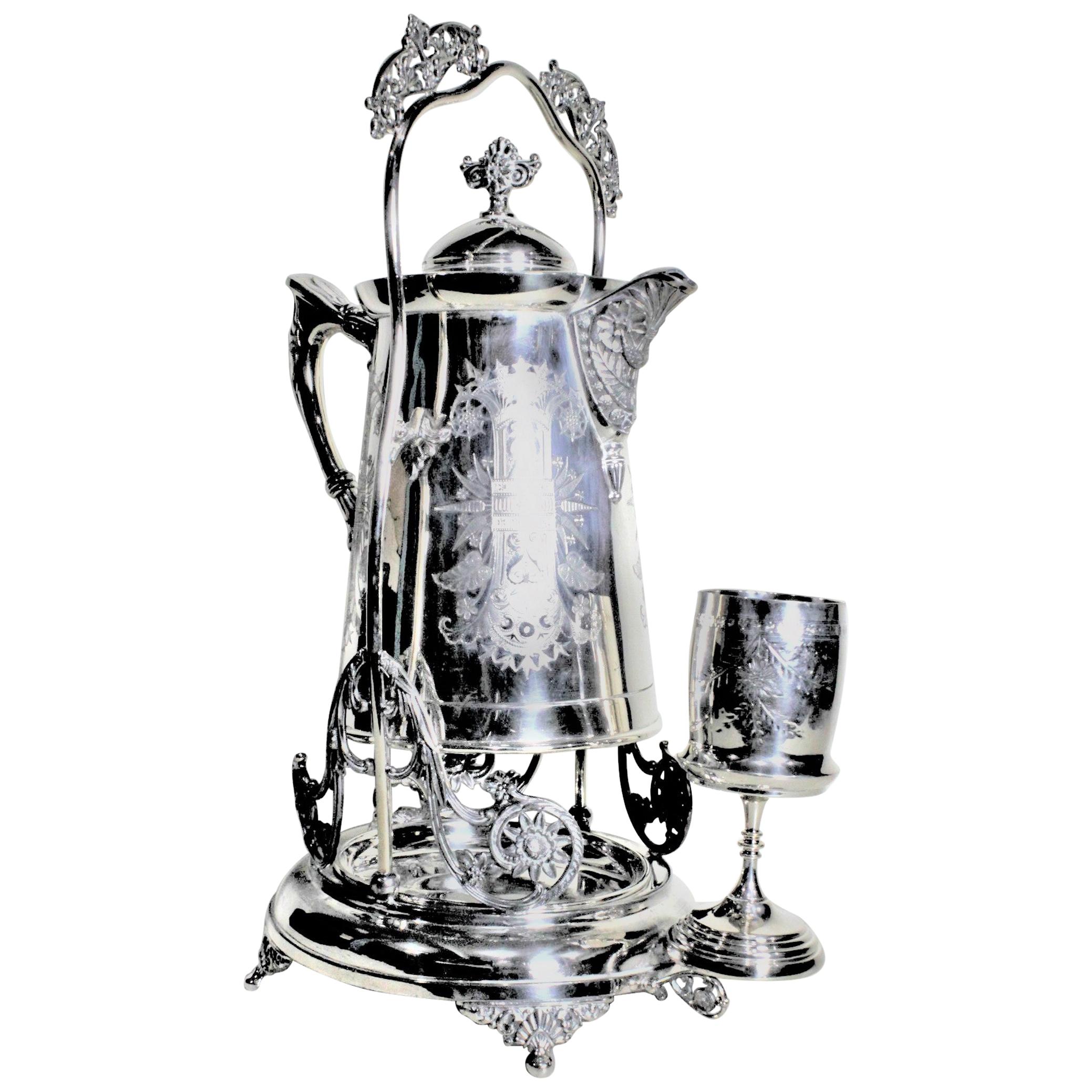 Antikes versilbertes Wasser- oder Zitronentopf-Set mit Glas und Ständer