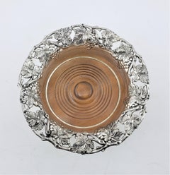 Antique Silver Plated Wine Bottle Coaster with Grape & Leaf Decoration