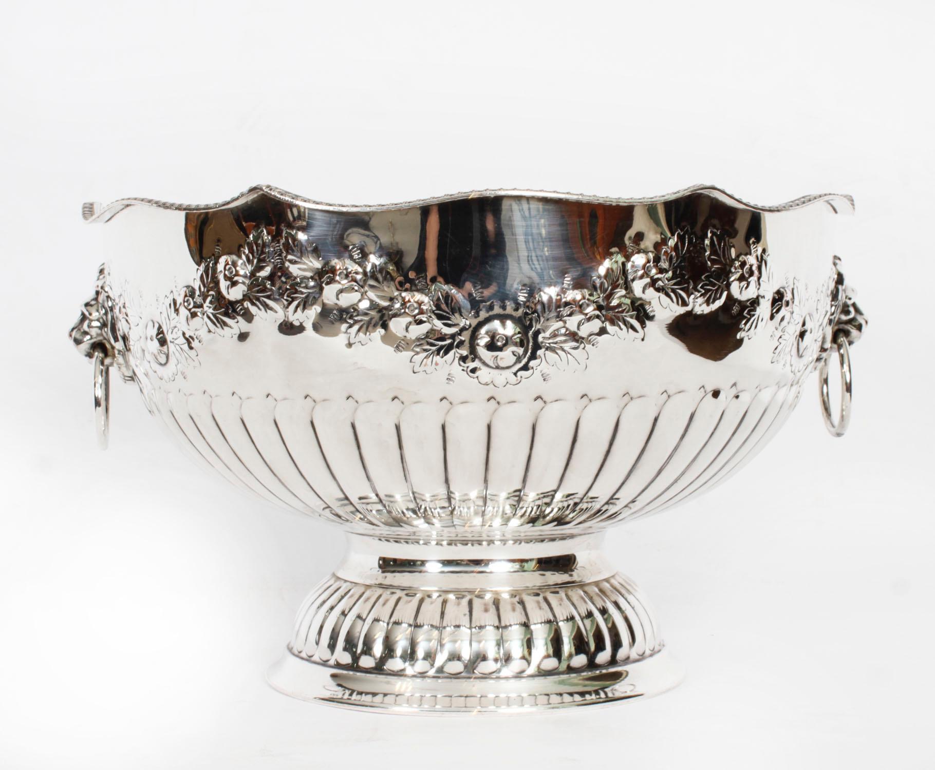 English Antique Silver Plated Wine Cooler Punch Bowl / Champagne Cooler, 19th C