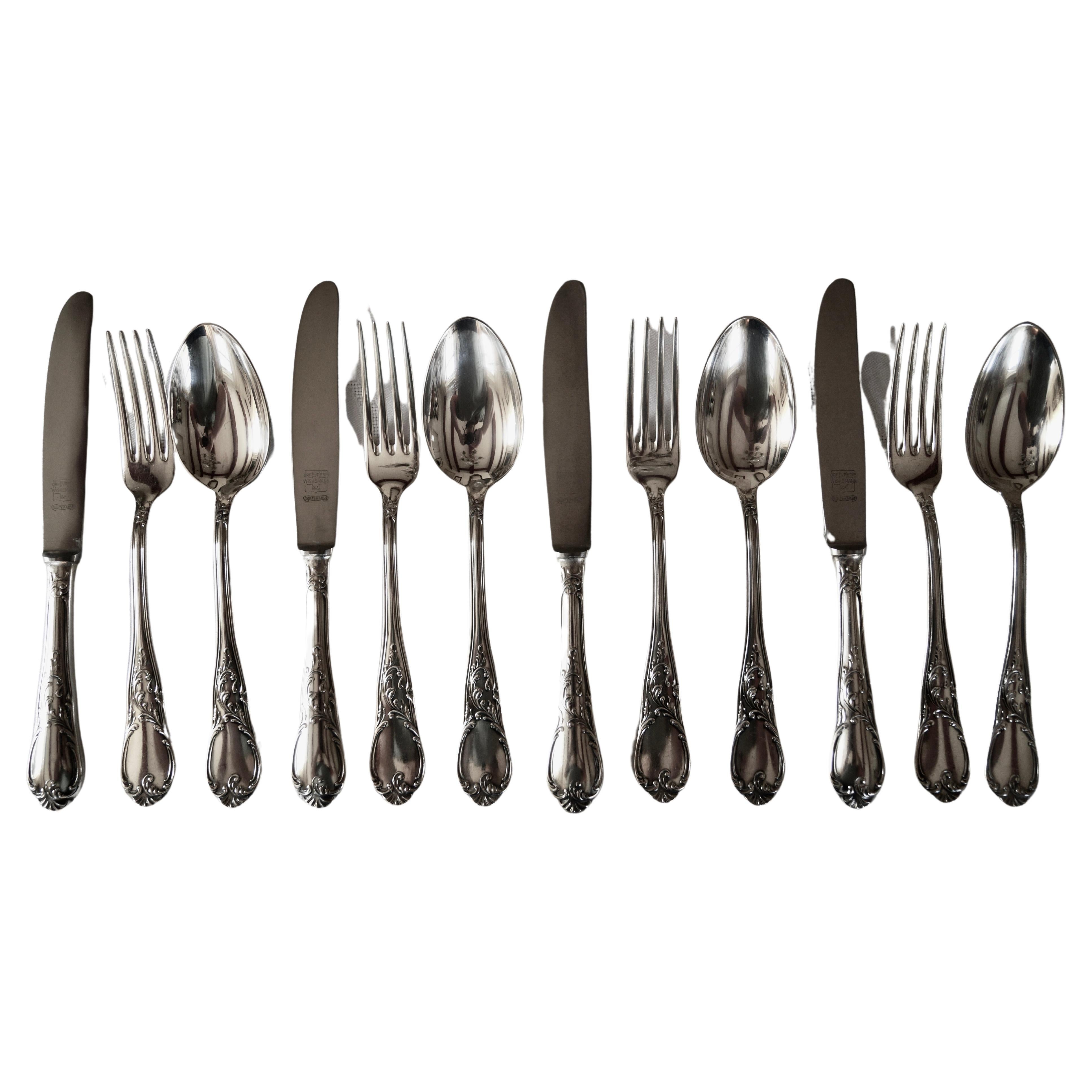 Antique Silver Plated WISKEMANN Cutlery Flatware set "LOUIS XVI" 36 pieces For Sale
