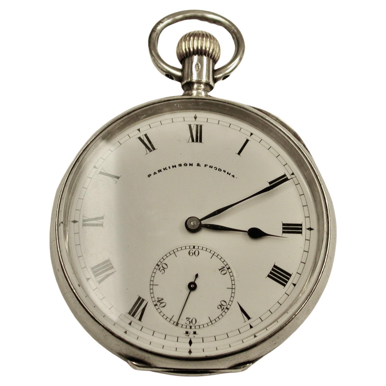 Antique Silver Pocket Watch Dated 1913 London Parkinson & Frodsham For Sale