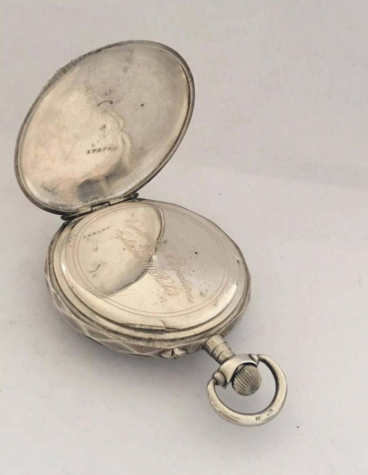 Women's or Men's Antique Silver Pocket Watch For Sale