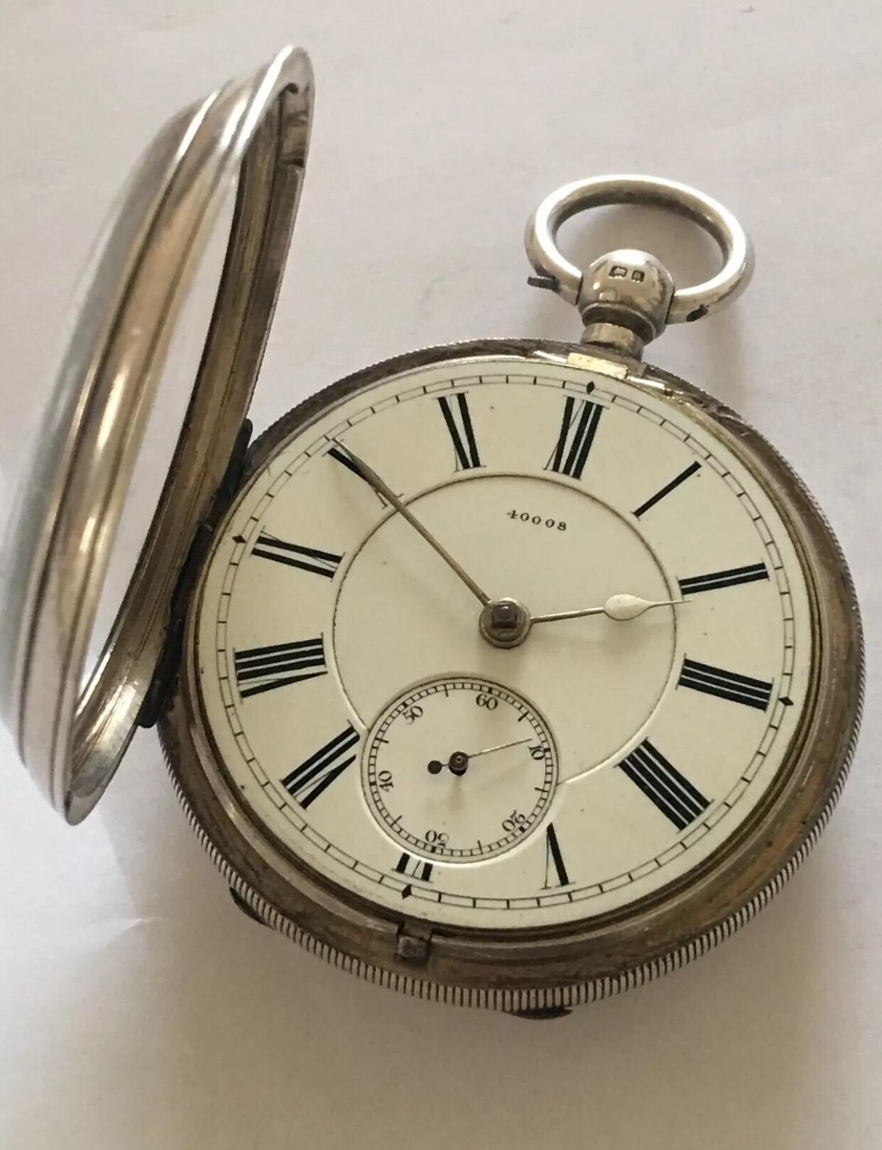 
Antique Silver Pocket Watch Signed A. Leveen, Manchester 40008.


This watch is working and running well. Some  scratches on the glass as shown on the photo.