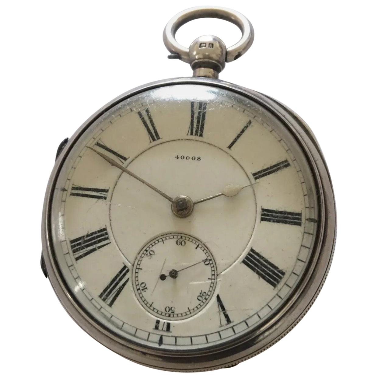 Antique Silver Pocket Watch Signed A. Leven, Manchester 40008 For Sale