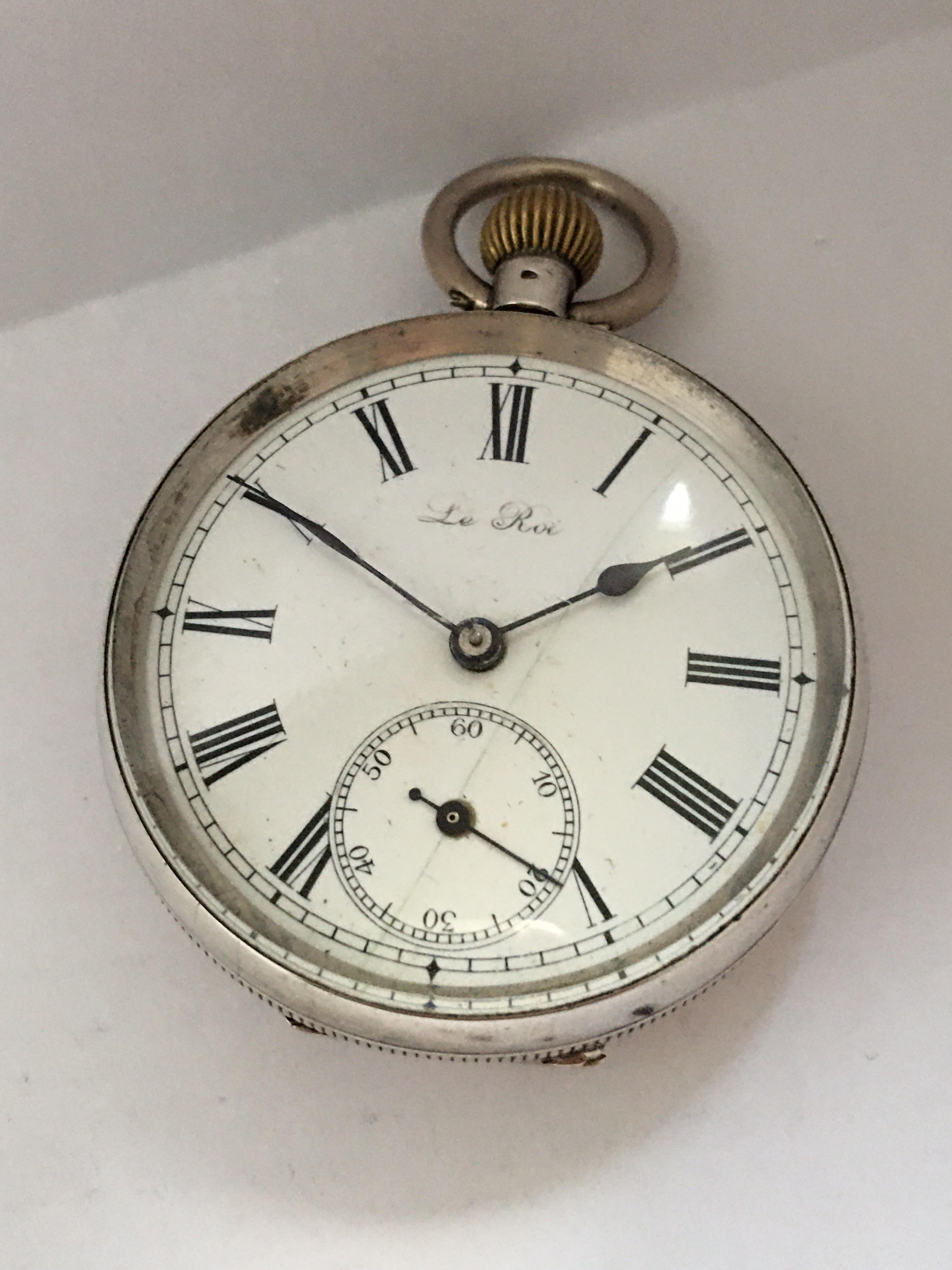 Antique Silver Pocket Watch Signed Le Roi For Sale 9