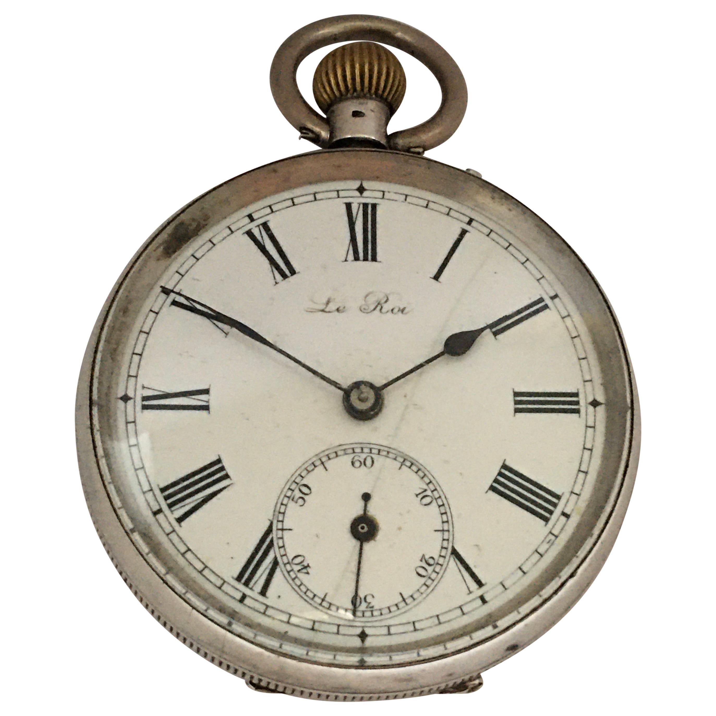 Antique Silver Pocket Watch Signed Le Roi For Sale
