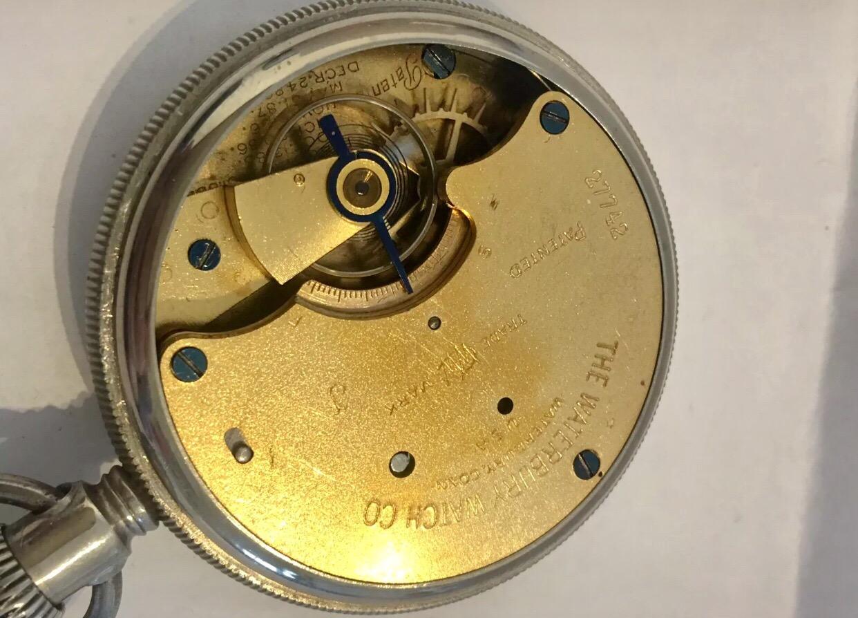 Women's or Men's Antique Silver Pocket Watch Signed The Waterbury Watch Co. for Repair For Sale