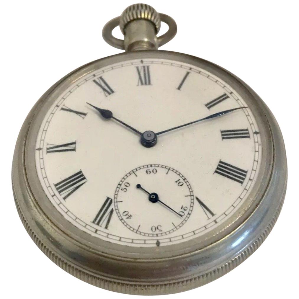 Antique Silver Pocket Watch Signed The Waterbury Watch Co. for Repair For Sale