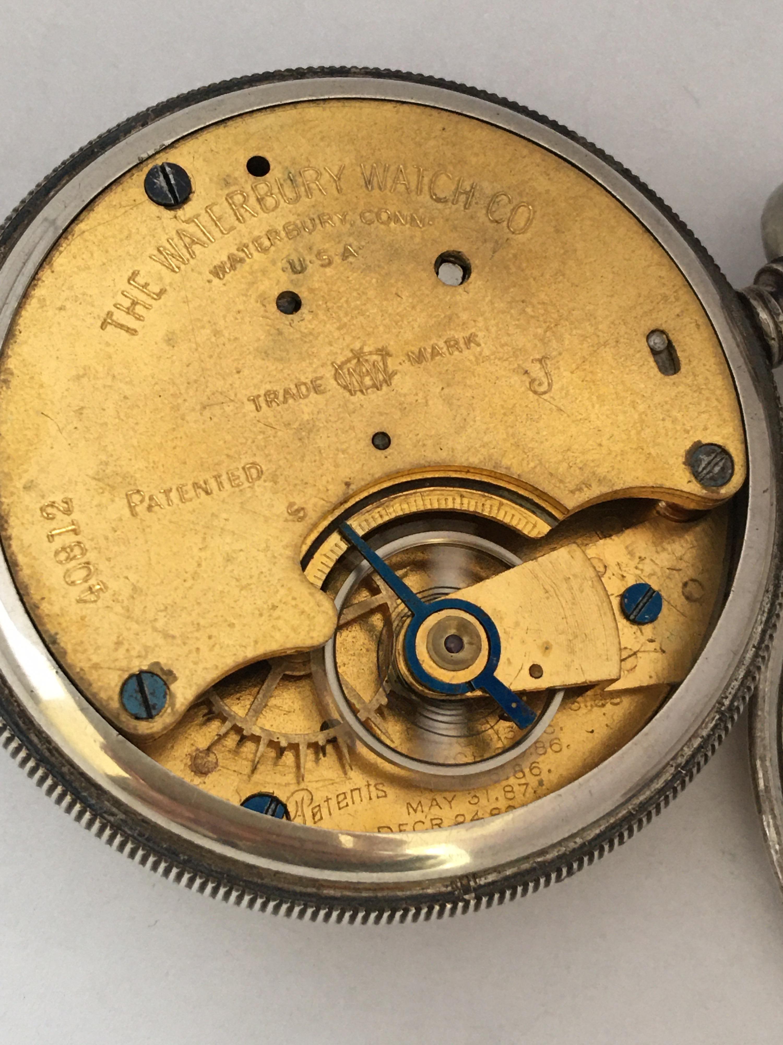 Antique Silver Pocket watch Signed The Waterbury Watch Co. In Good Condition For Sale In Carlisle, GB