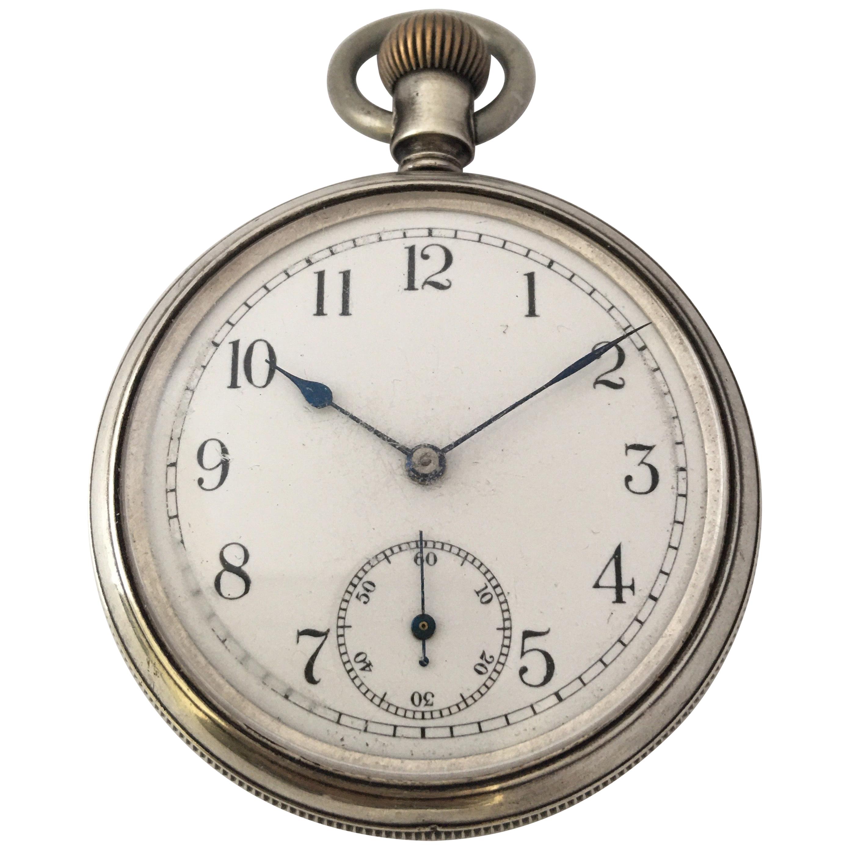 Antique Silver Pocket watch Signed The Waterbury Watch Co. For Sale