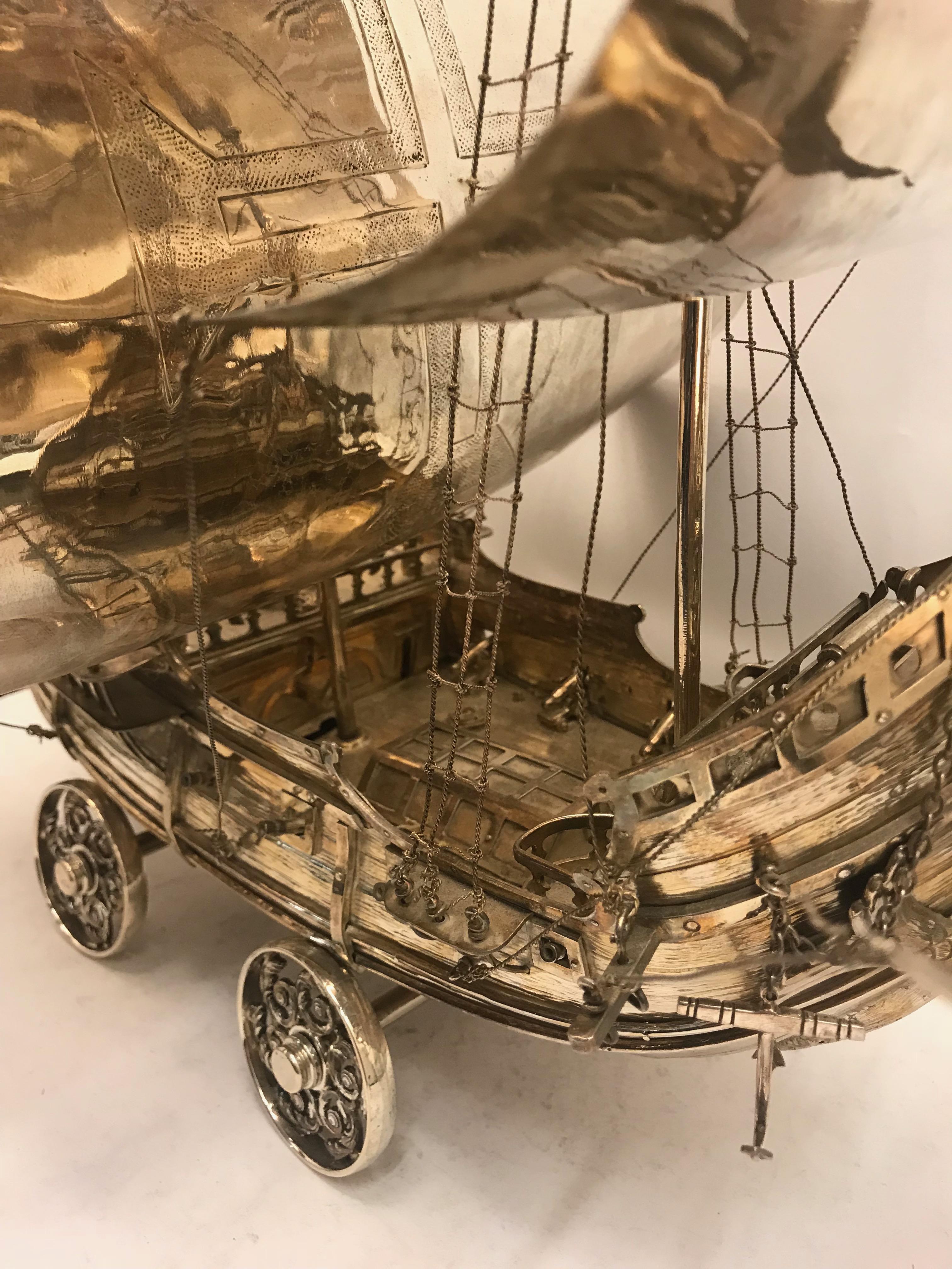 Antique Silver Portuguese Nef Ship For Sale 1