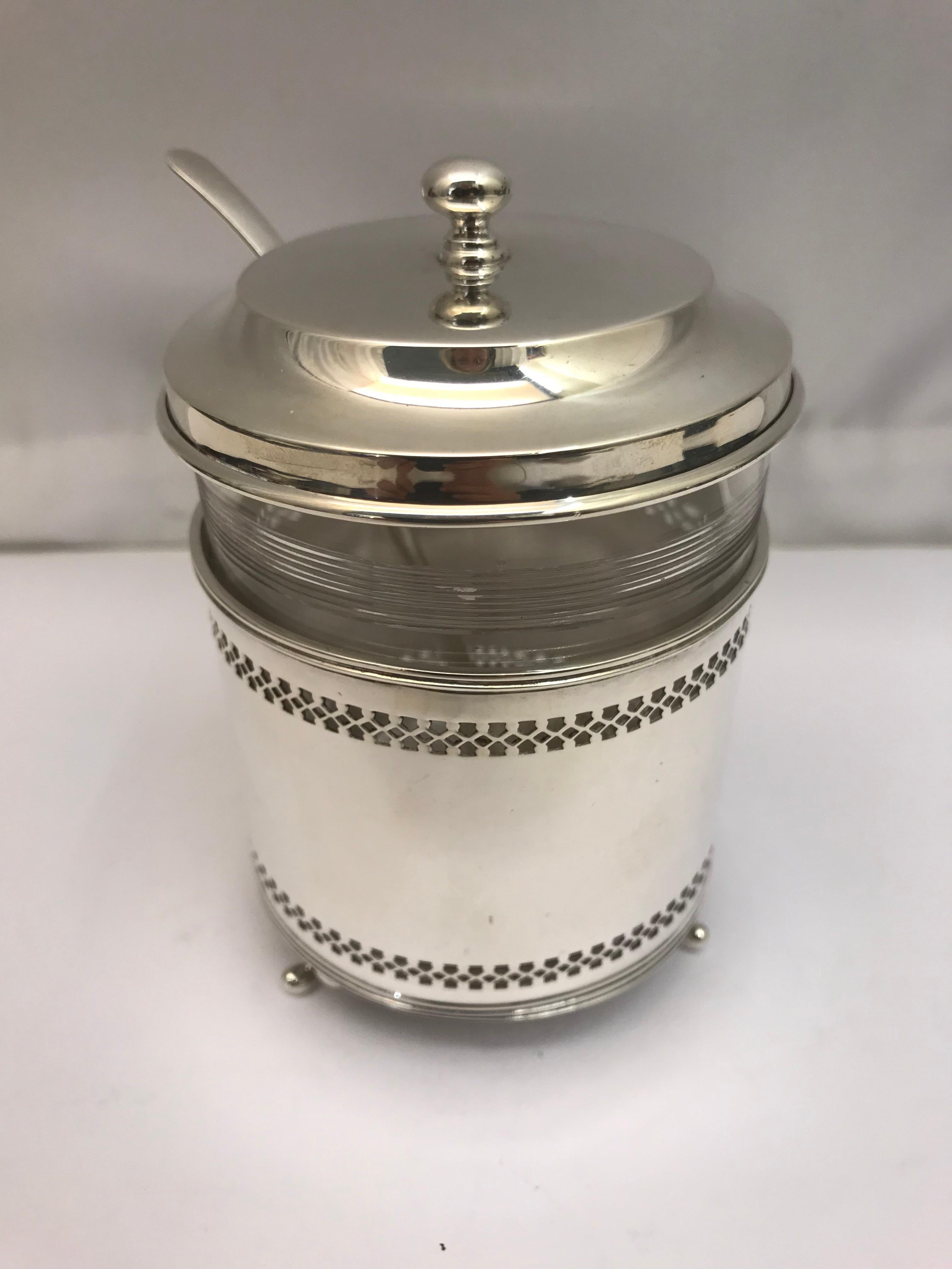 Antique Silver Pot with Spoon and Cover In Good Condition For Sale In London, London