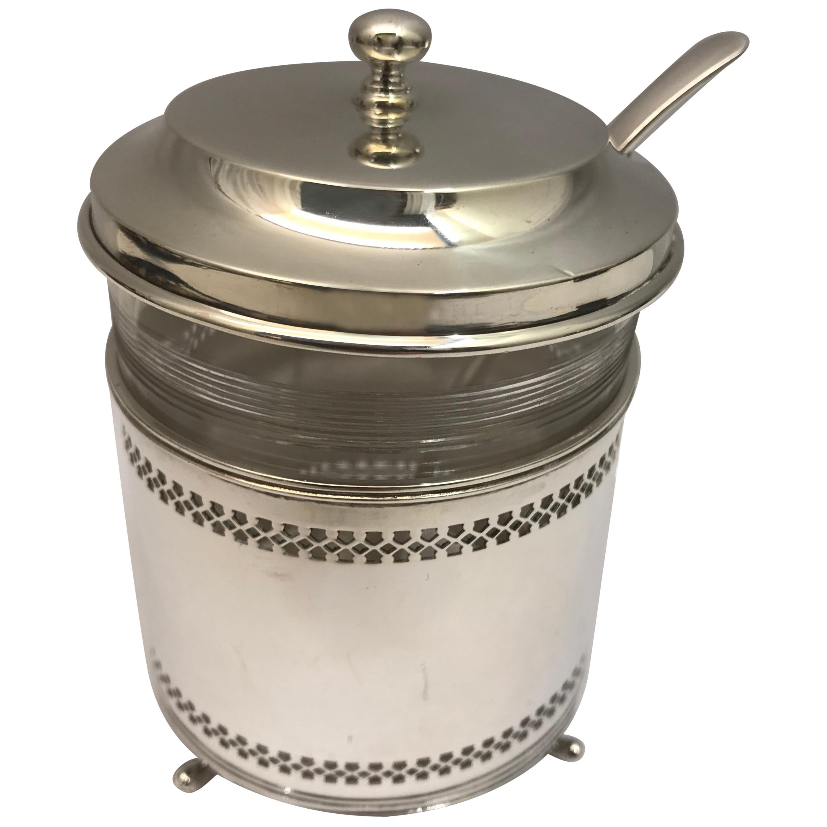 Antique Silver Pot with Spoon and Cover For Sale