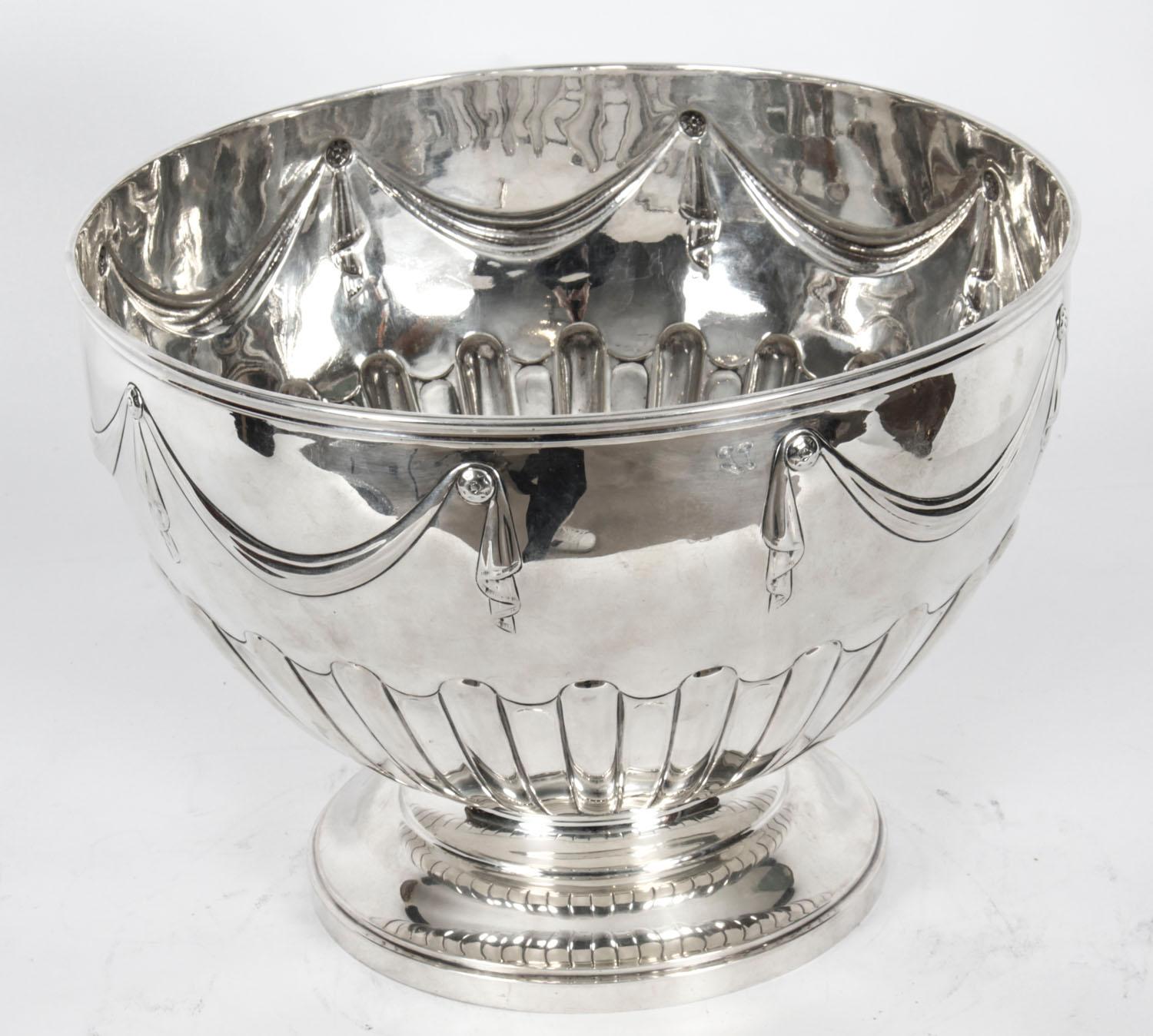 English Antique Silver Punch Bowl Champagne Cooler Barnards, 1888, 19th C