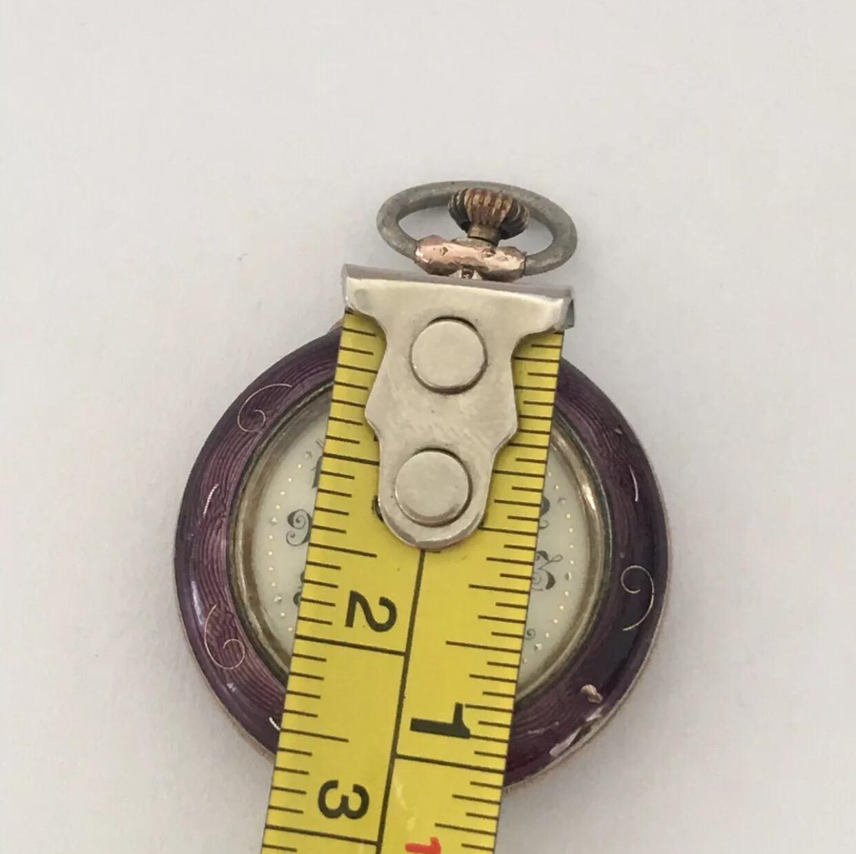 Antique Silver Purple Enamel Victorian Fob Watch For Sale 4