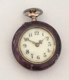 Antique Silver Purple Enamel Victorian Fob Watch