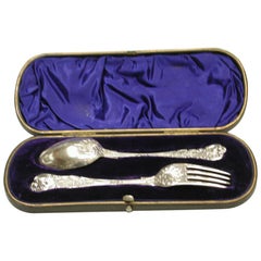 Antique Silver Queen's Pattern Child's Spoon and Fork, 1900, Sheffield