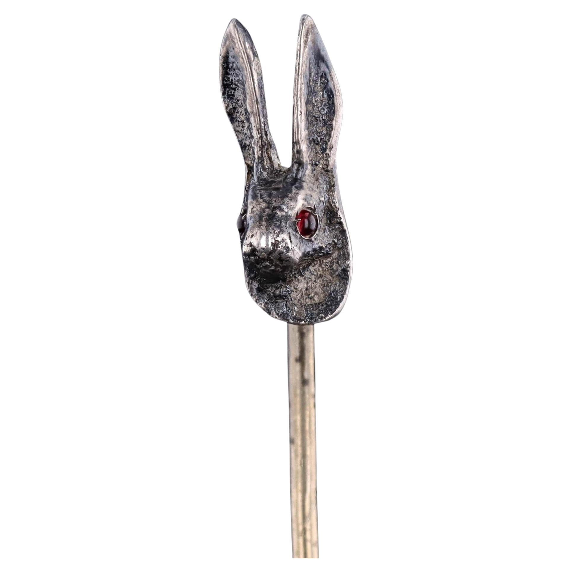 Antique Victorian Silver Rabbit Stickpin, Circa 1890