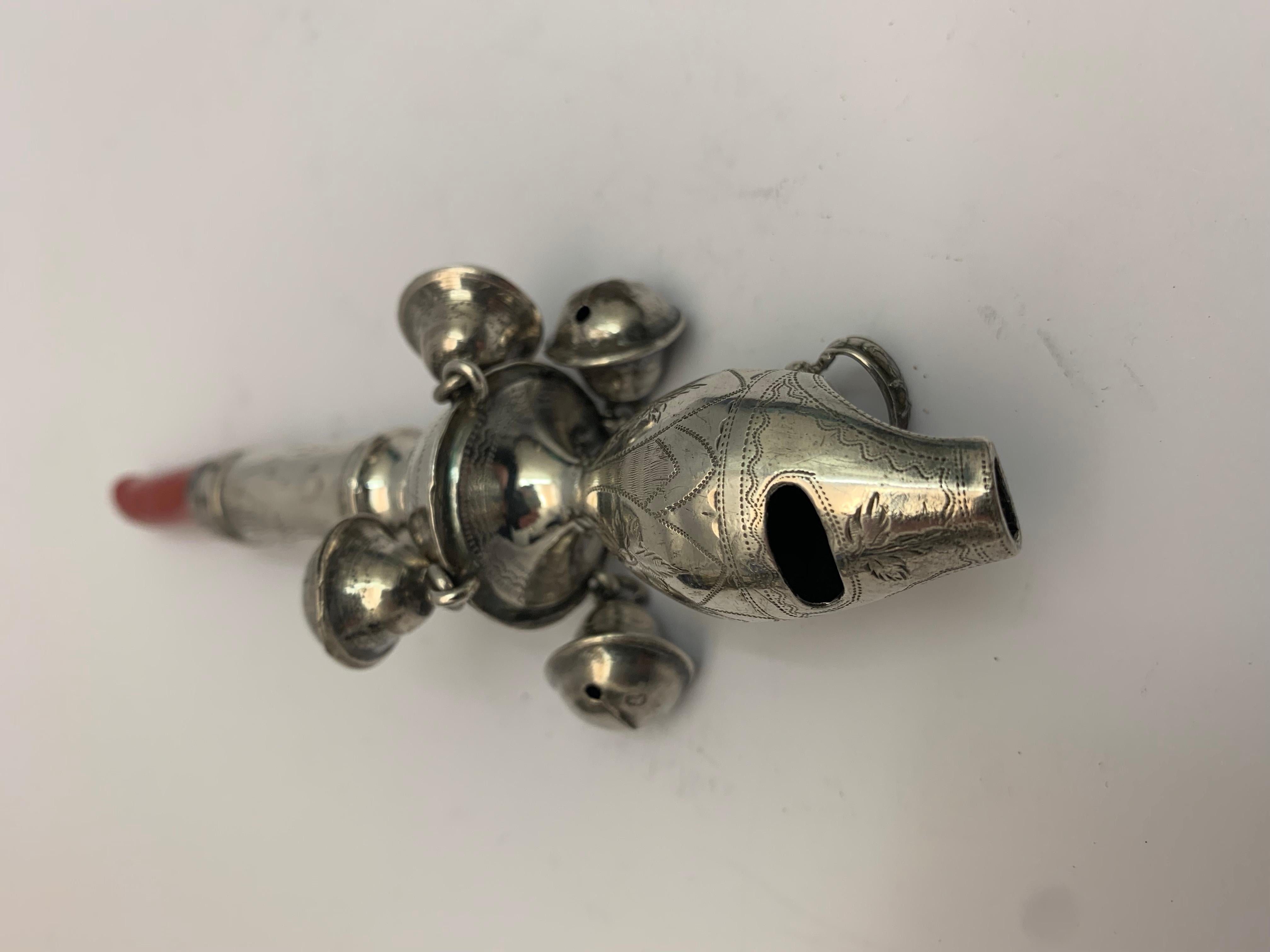 English Antique Silver Rattle Made by Peter and Ann Bateman, circa 1800 For Sale