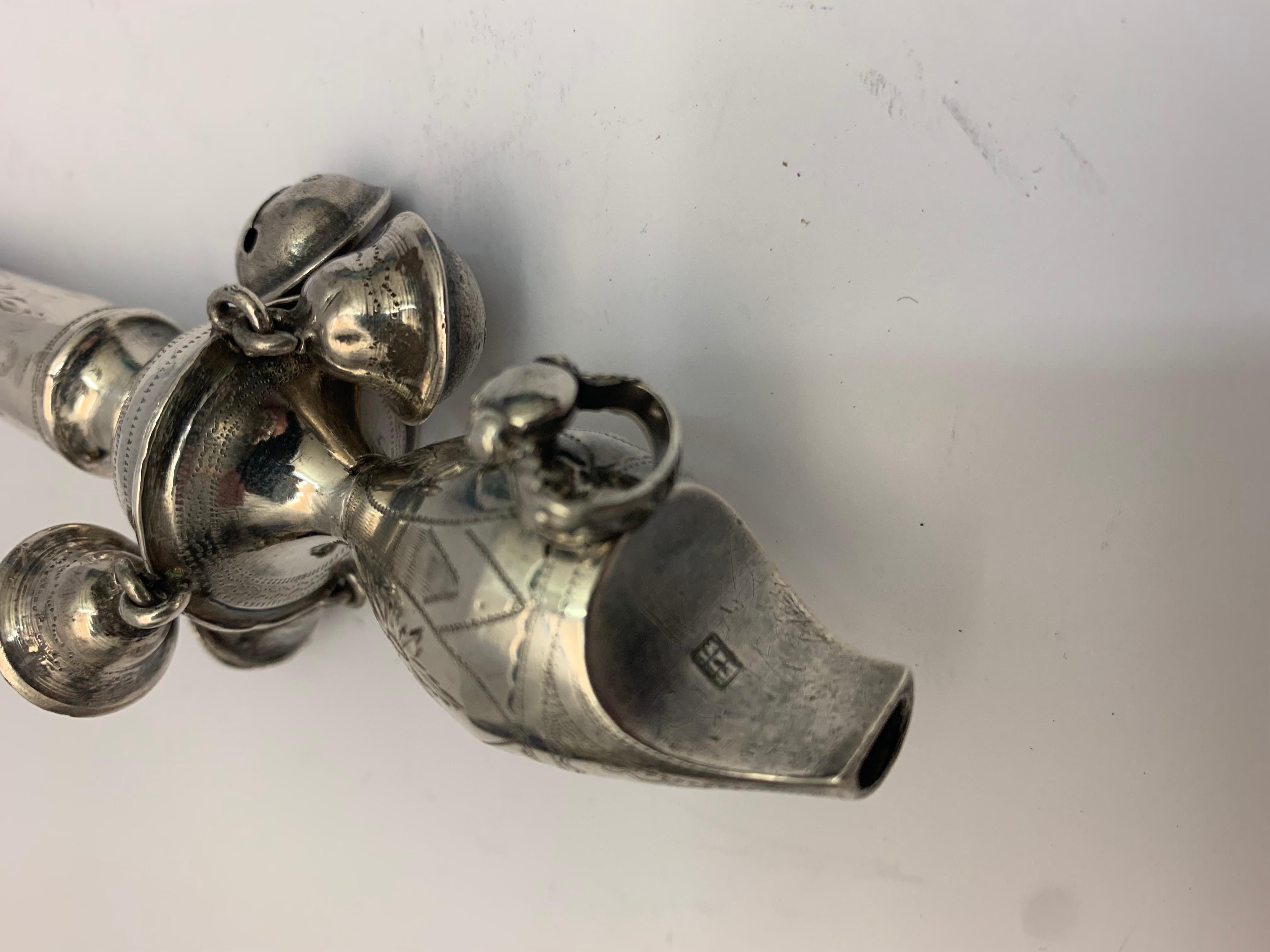 Antique Silver Rattle Made by Peter and Ann Bateman, circa 1800 In Good Condition For Sale In London, London