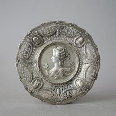 Antique Silver Reticulated & Embossed Portrait Tray with Hallmarks 19th C