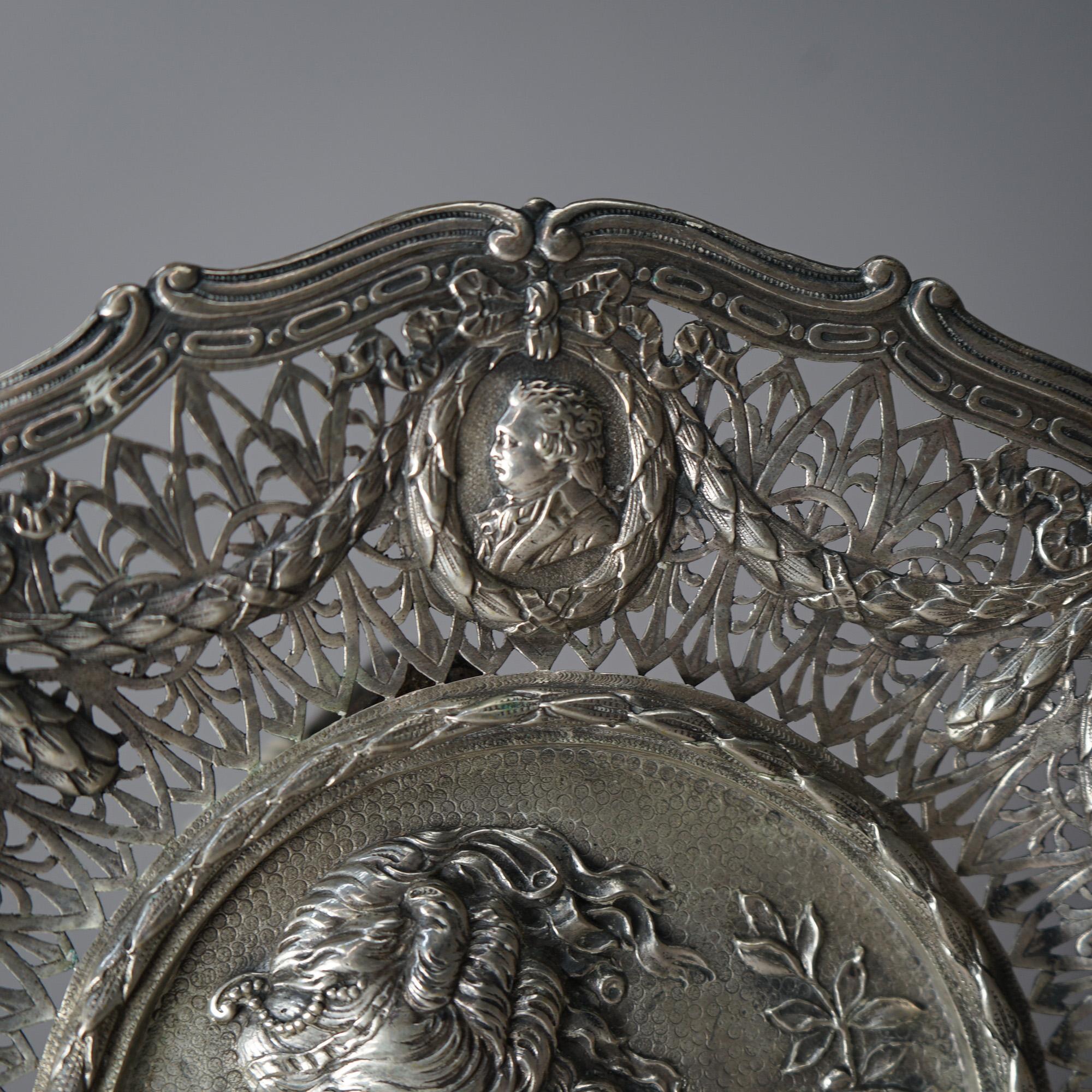 19th Century Antique Silver Reticulated & Embossed Portrait Tray with Hallmarks 19th C For Sale