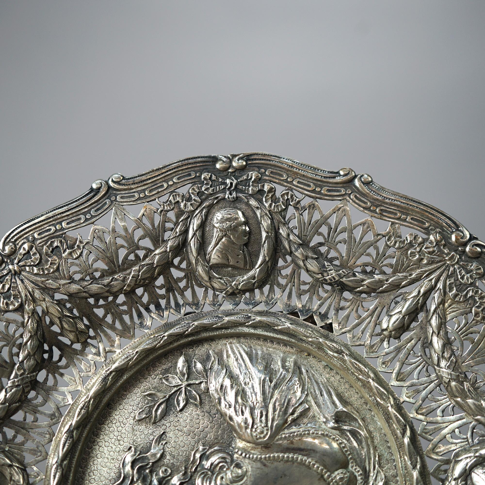 Antique Silver Reticulated & Embossed Portrait Tray with Hallmarks 19th C For Sale 3