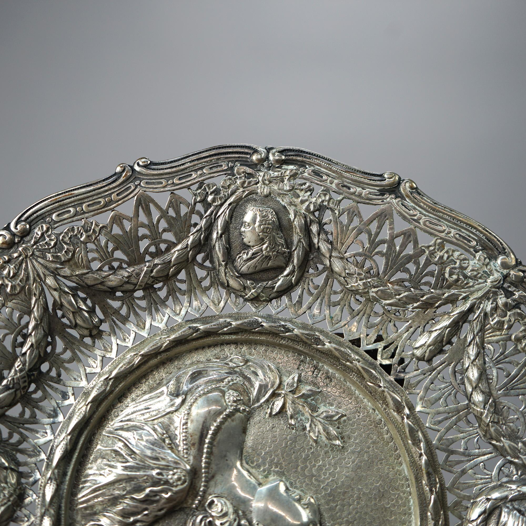 Antique Silver Reticulated & Embossed Portrait Tray with Hallmarks 19th C For Sale 4