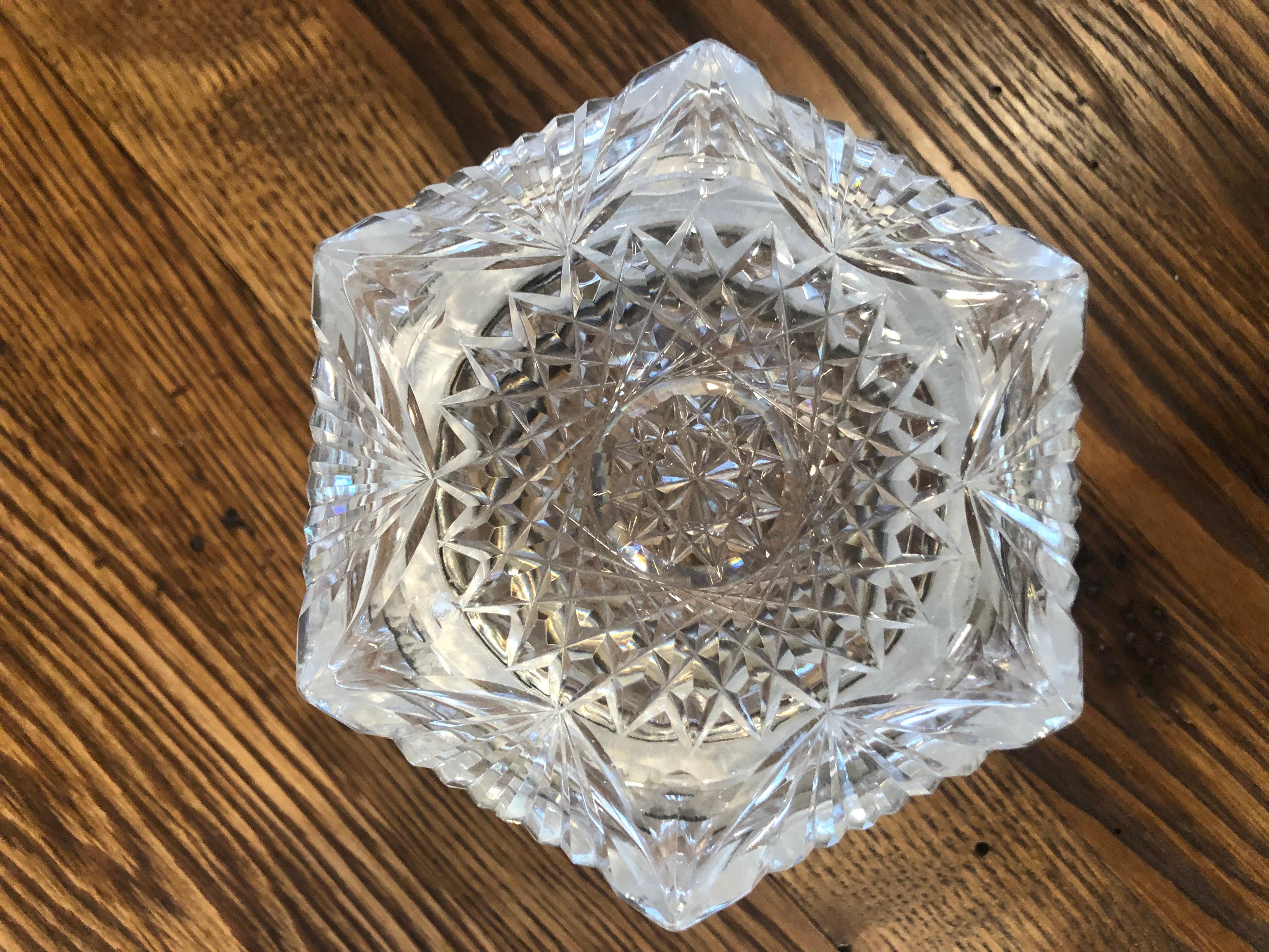 Antique Silver Rimmed Sunburst Crystal Octagon Shaped Box For Sale 6