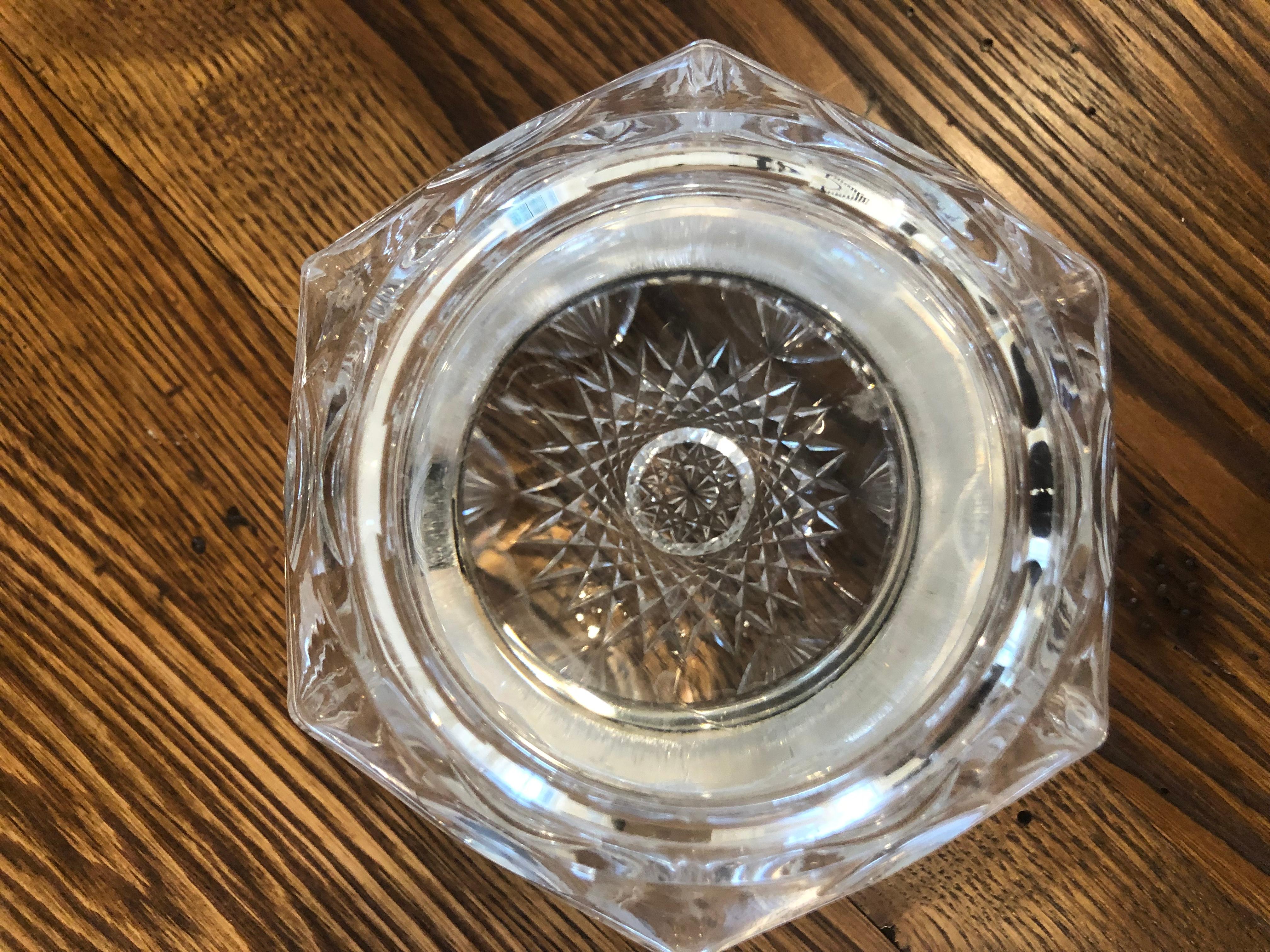 Antique Silver Rimmed Sunburst Crystal Octagon Shaped Box For Sale 8